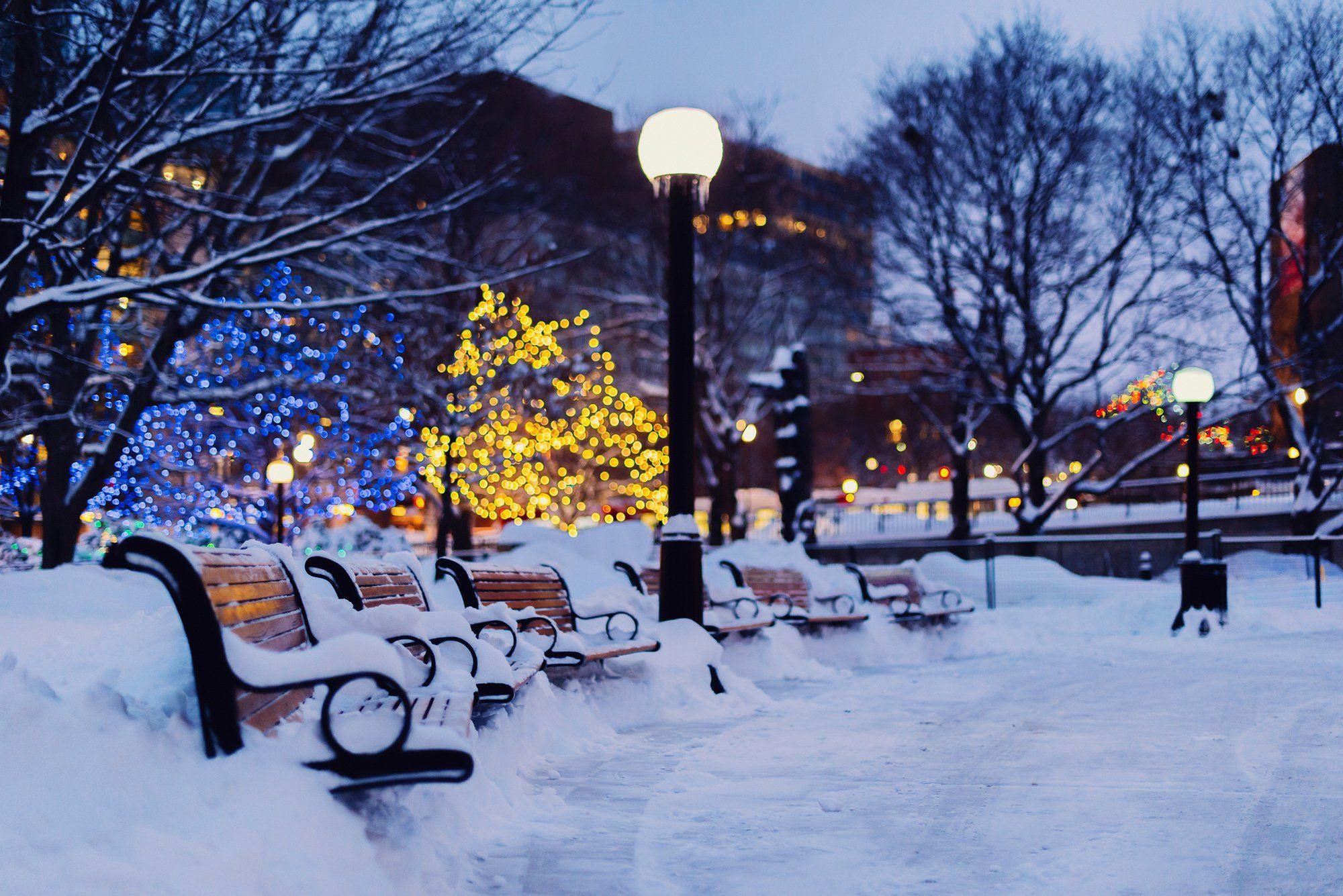 2000x1335 winter, Shops, City, Night, Snow Wallpaper HD / Desktop and Mobile Background