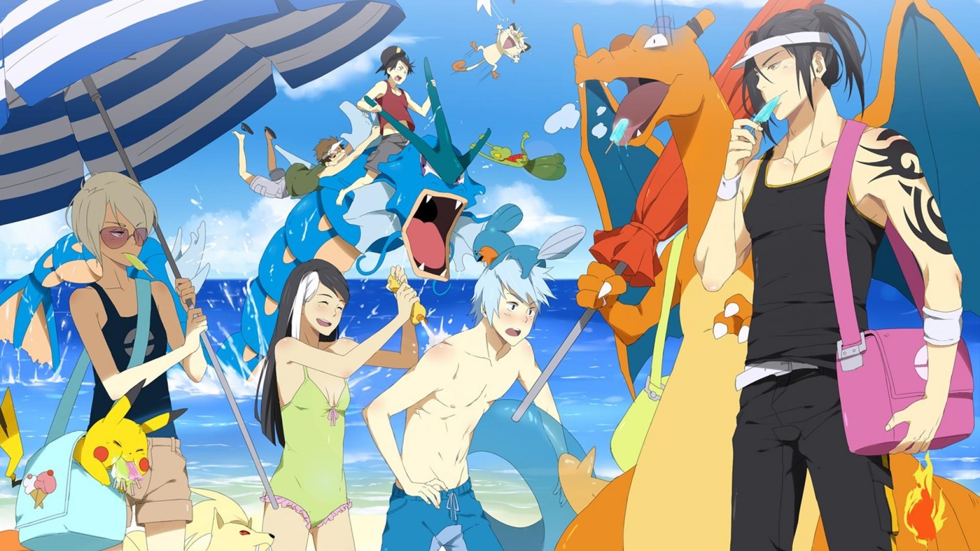 1920x1080 Treecko swimsuits umbrellas charizard meowth ninetales wingull