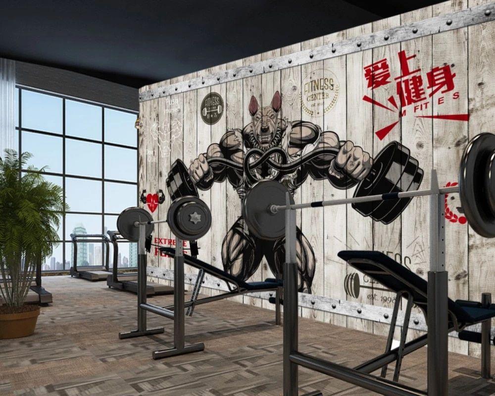 1000x800 Free Shipping Creative Gym Custom 3D Photo Wallpaper Bodybuilding Cartoon Beasts Wood Gym Wall Cheap Gym Wallpaper Mural. Wallpaper