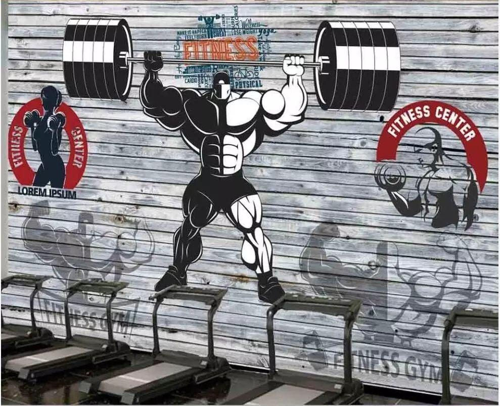 989x803 3D wallpaper custom photo any size mural Retro sports weightlifting fitness gym tooling planks room wallpaper for walls 3 d. Wallpaper