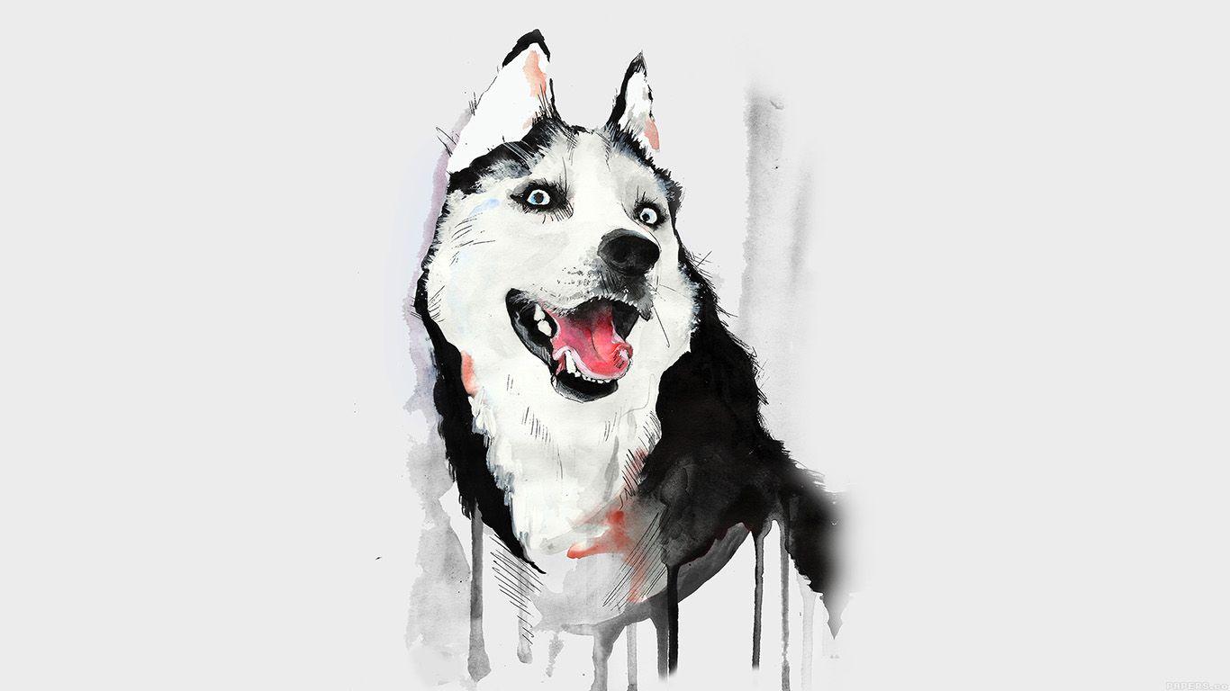 1366x768 Happy Dog White Husky Animal Illust Watercolor Wallpaper
