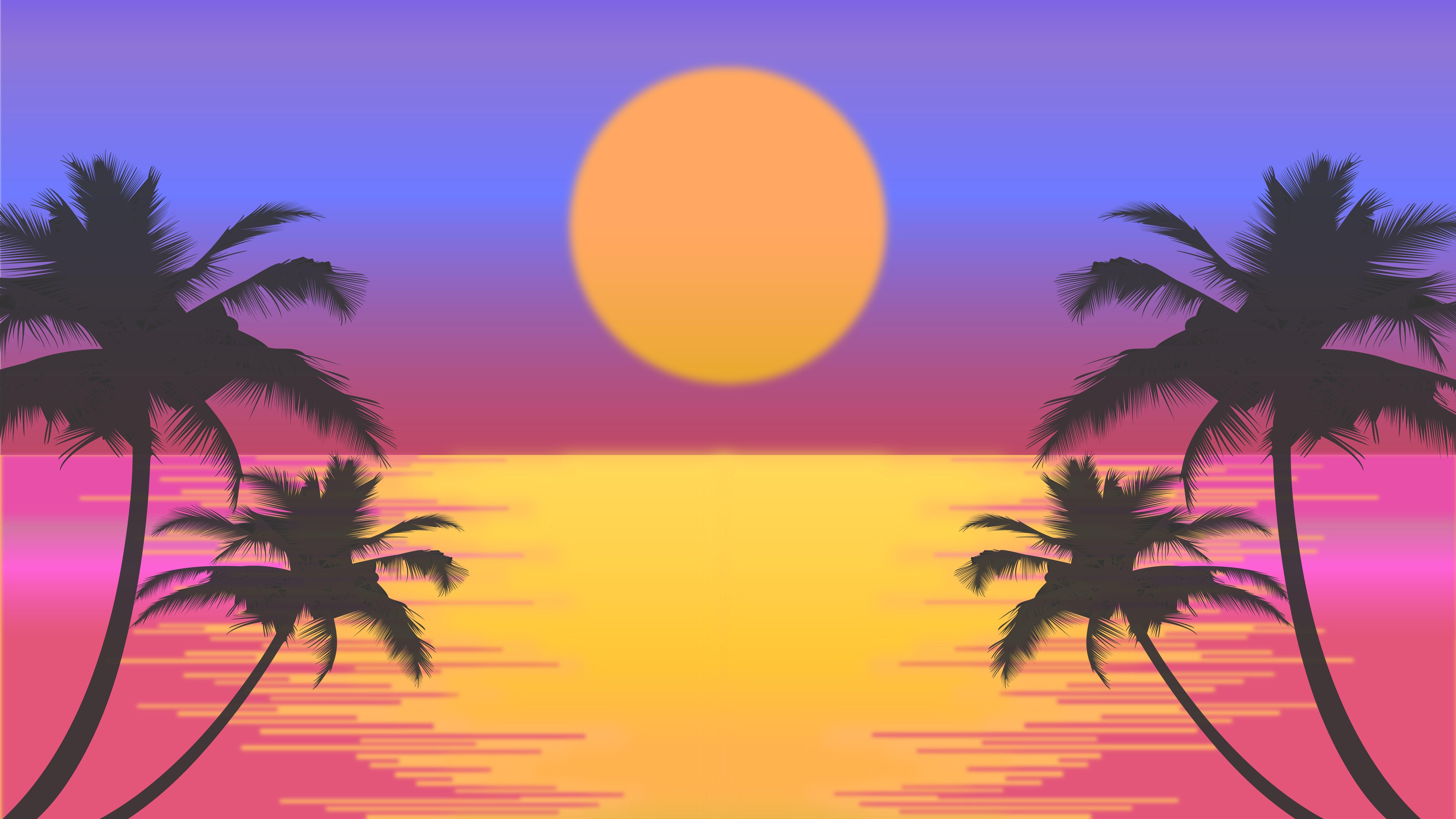 8000x4500 Palm Trees Sun Vector Artwork 8k 8k HD 4k Wallpaper, Image, Background, Photo and Picture