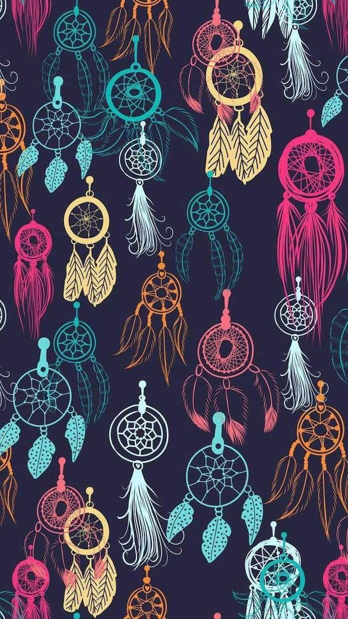 700x1246 Pink Yellow Blue Dreamcatchers Cute Phone Wallpaper Black Background. Cute Background, Cute Background For Phones, Cute Wallpaper For Phone