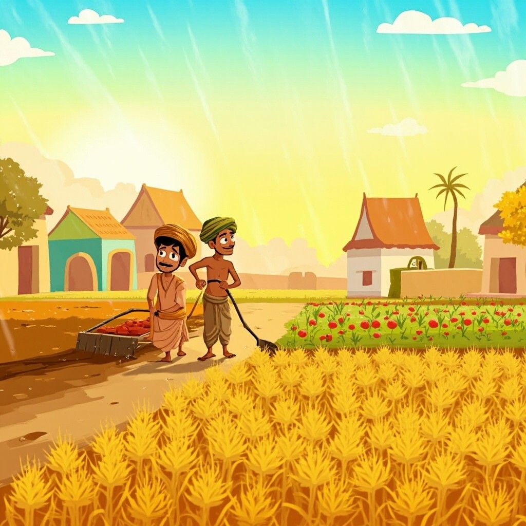 1024x1024 Hardworking Indian Farmer Ramu 2D Cartoon Animation Scenes