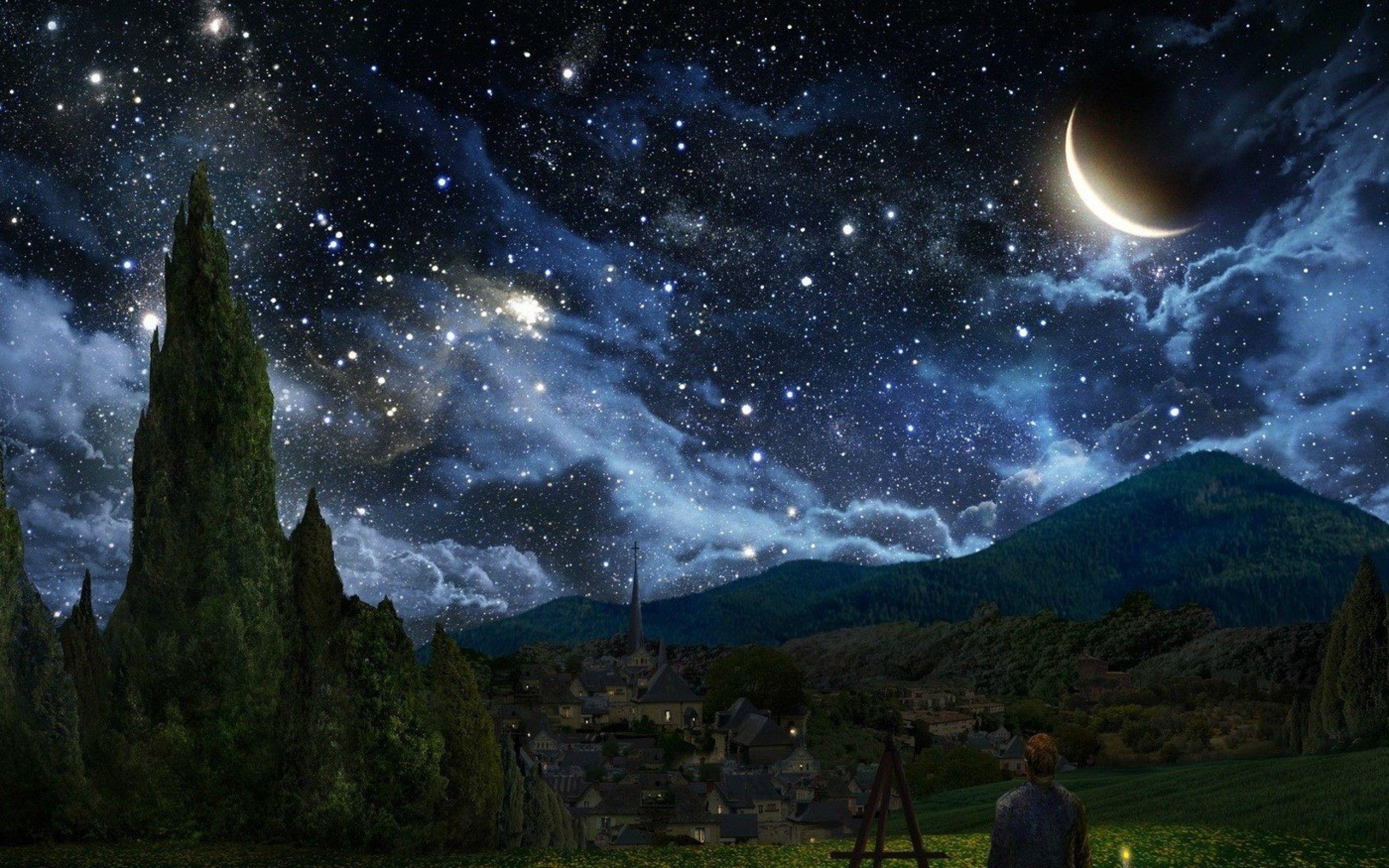 2560x1600 Crescent Moon and Star Wallpaper .