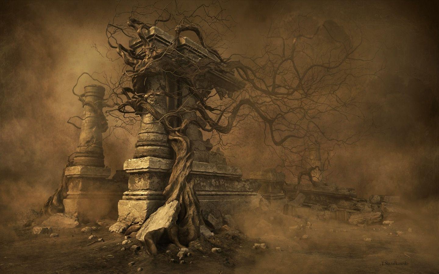 1440x900 Dark Ruins, 1440 x 900pix wallpaper Surreal Art, 3D Digital Art