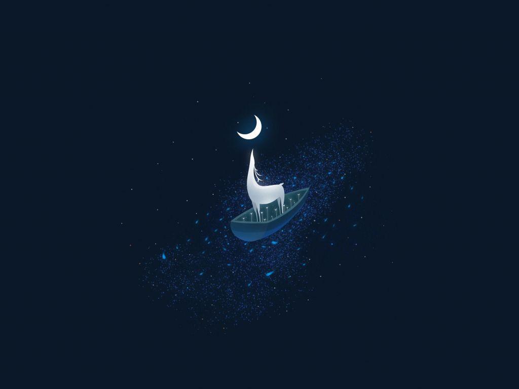 1024x768 Desktop wallpaper deer, magic stars, half moon, surreal, dark, HD image, picture, background, e50b67