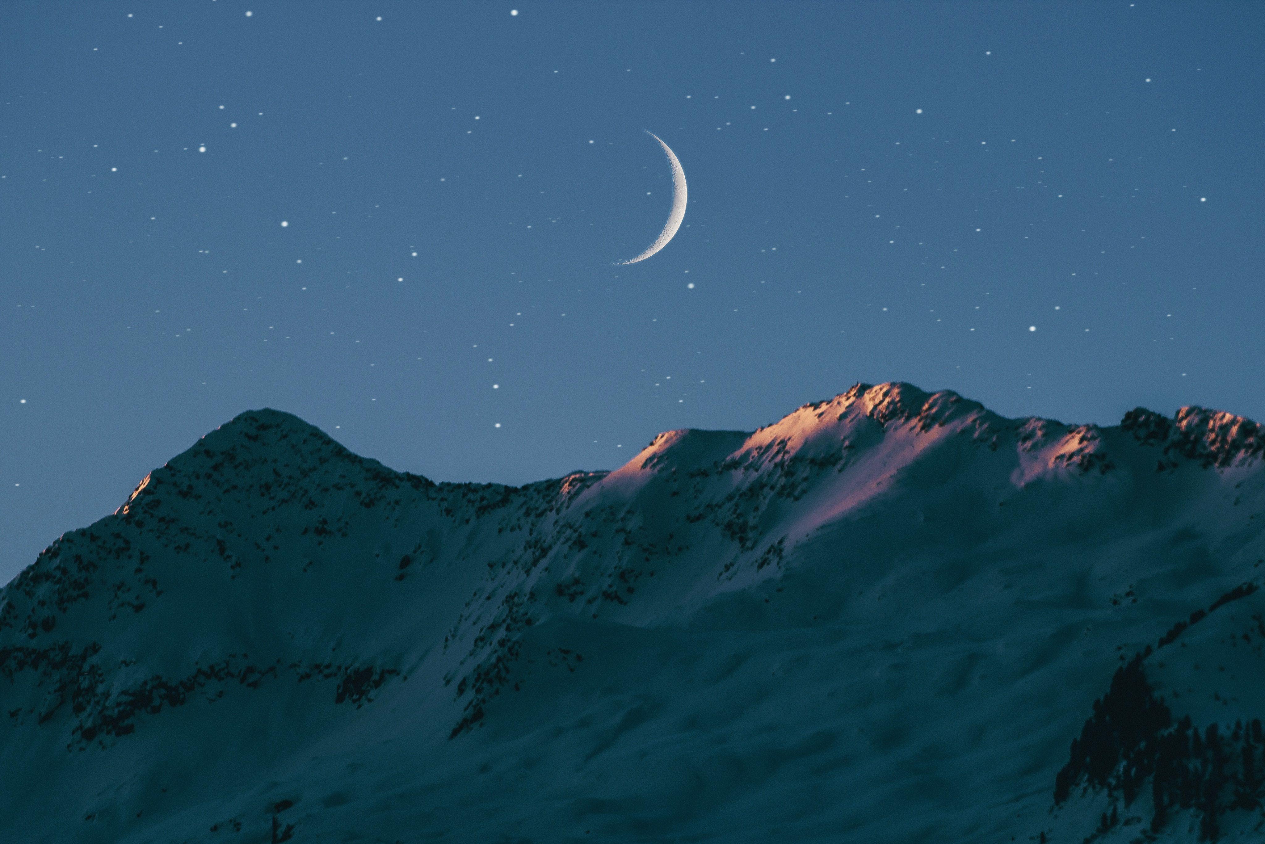 4096x2733 moon, #stars, #mountains, #snow, Wallpaper Moon Photography Wallpaper & Background Download