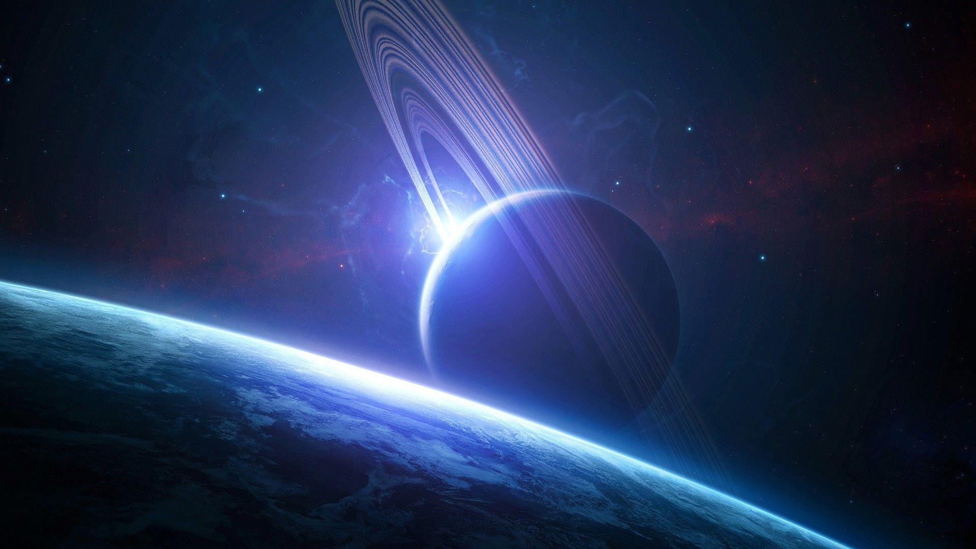 1920x1080 outer space, planets, stars, rings wallpaper