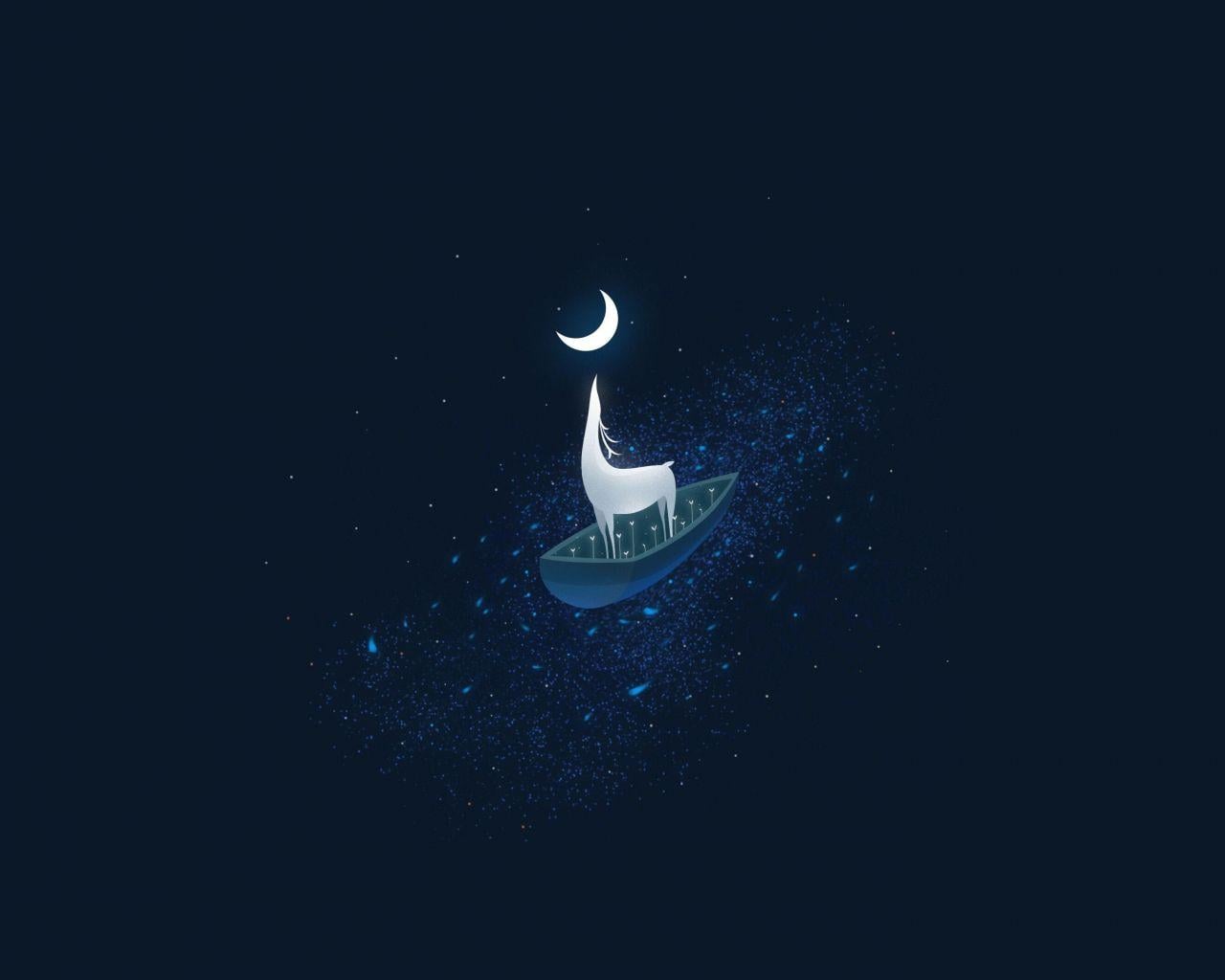 1280x1024 Download 1280x1024 wallpaper deer, magic stars, half moon, surreal, dark, standard 5: fullscreen, 1280x1024 HD image, background, 17362