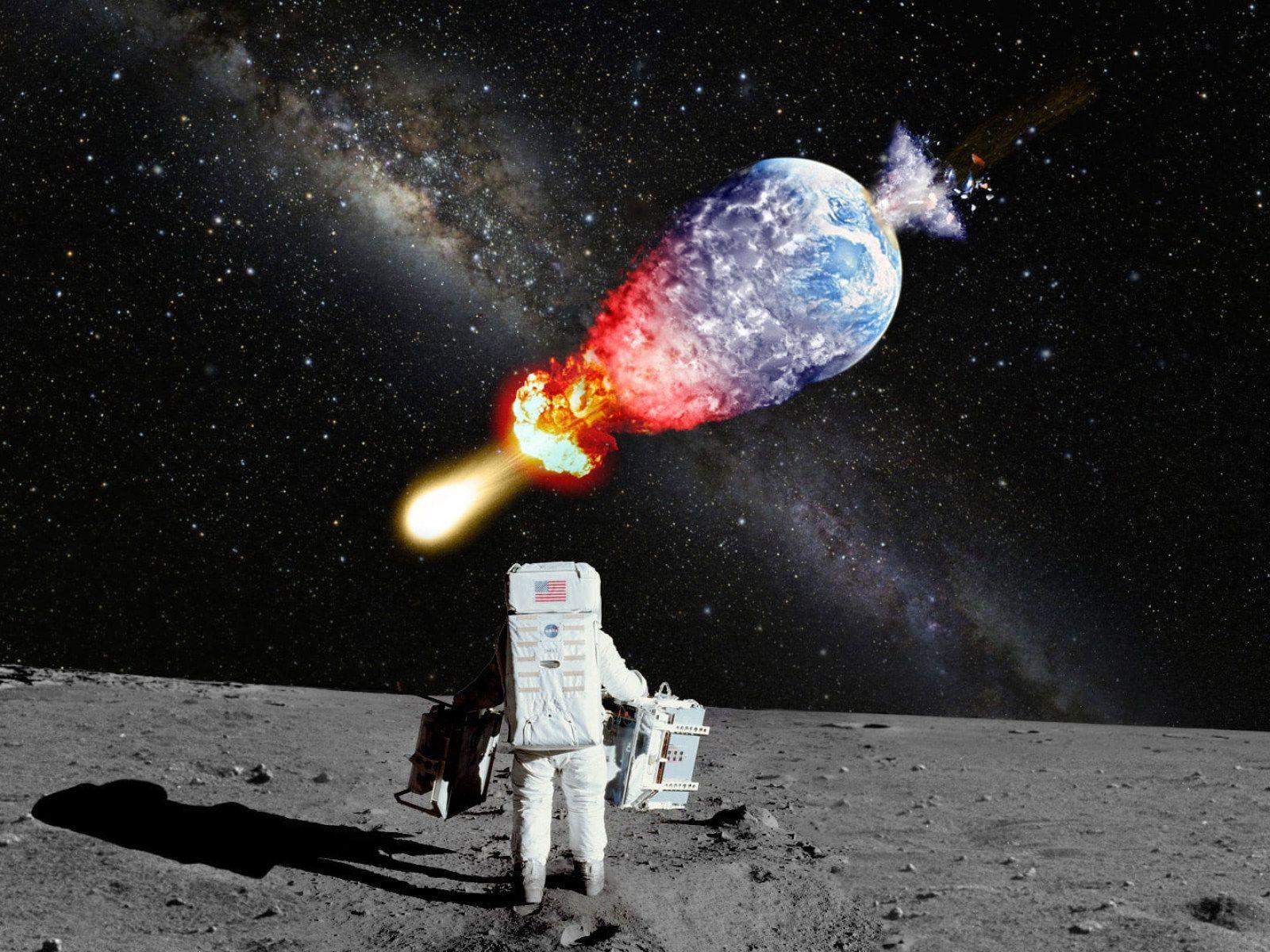 1600x1200 Astronaut NASA Moon Landing Moon Explosion Galaxy Milky Way Stars Earth Planet HD • Wallpaper For You HD Wallpaper For Desktop & Mobile