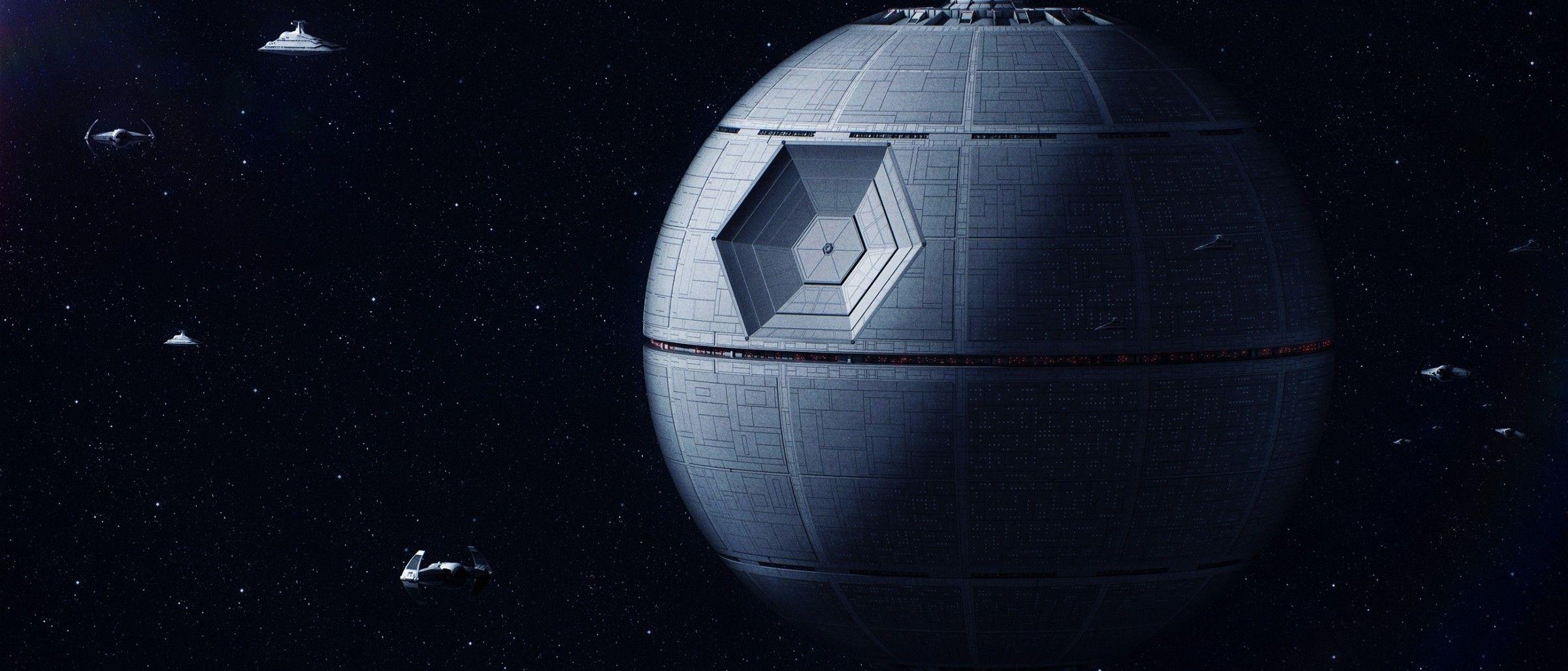 2400x1028 Download 2400x1028 Star Wars, Death Star, Artwork, Sci Fi, Stars, Galaxy Wallpaper