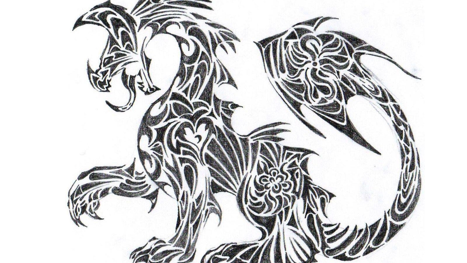 1600x900 Tribal Dragon Tattoo Wallpaper Desktop Background