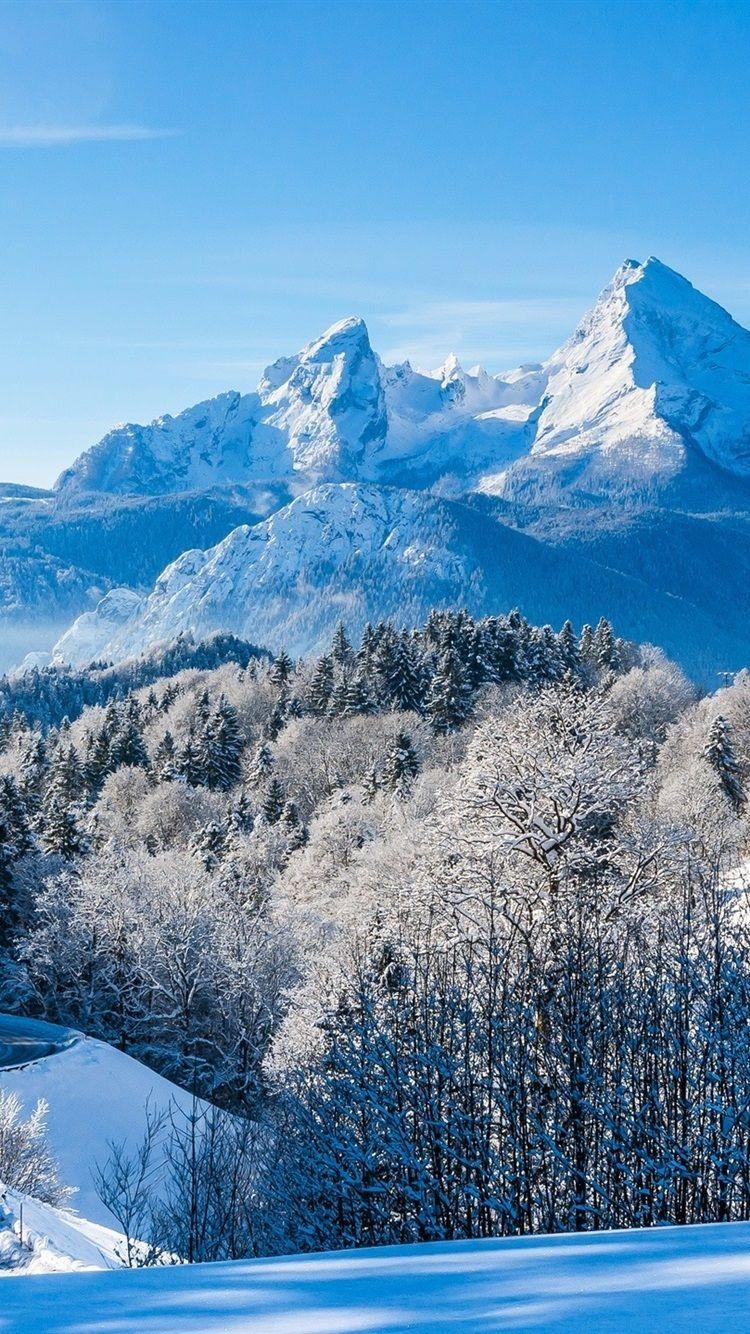 750x1334 Germany, Bavaria, Alps, Winter, Snow, Mountains, Trees, House 750x1334 IPhone 8 7 6 6S Wallpaper, Background, Picture, Image