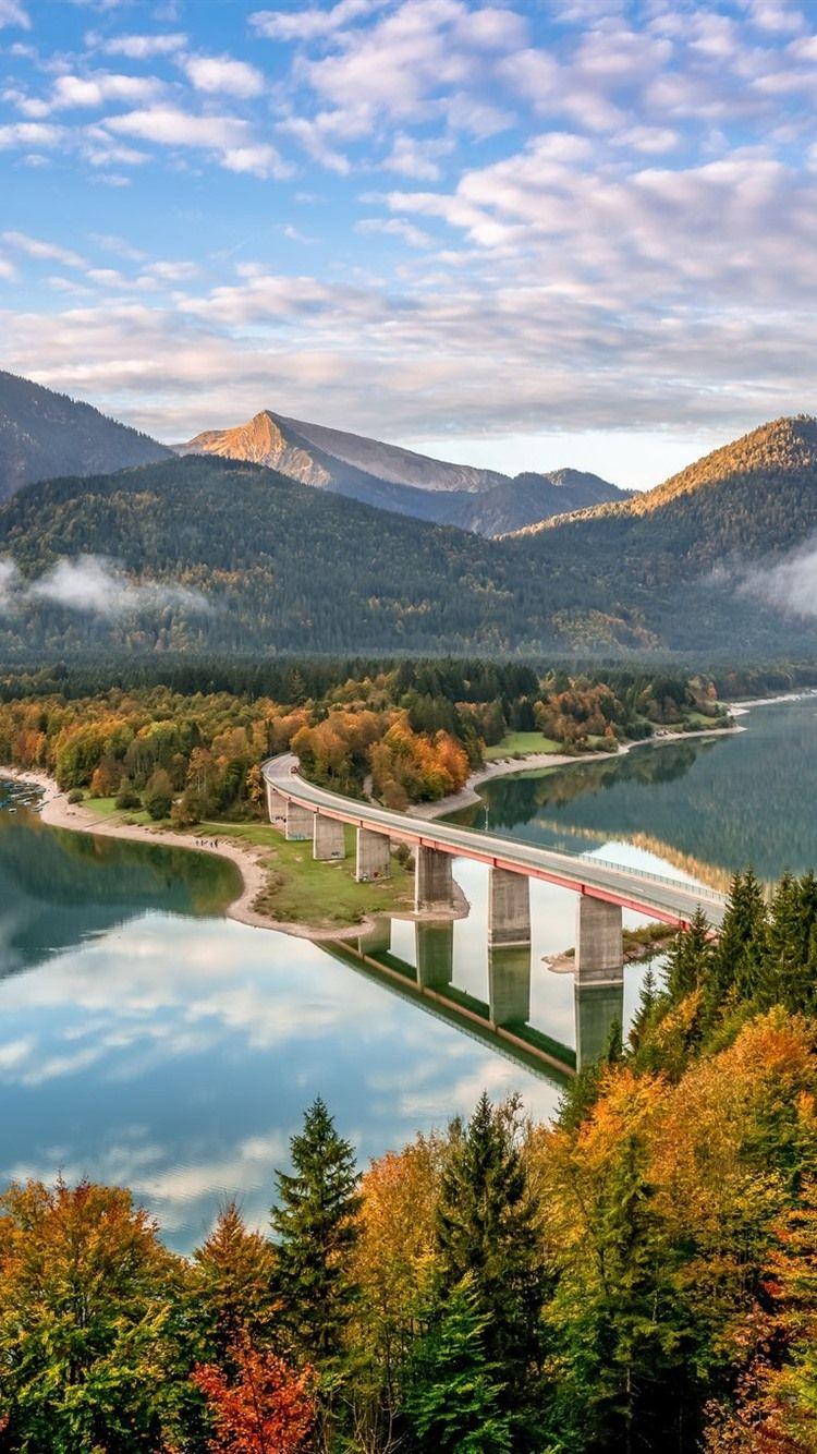 750x1334 Germany, Bayern, Alps, Bridge, Road, Mountains, River 750x1334 IPhone 8 7 6 6S Wallpaper, Background, Picture, Image