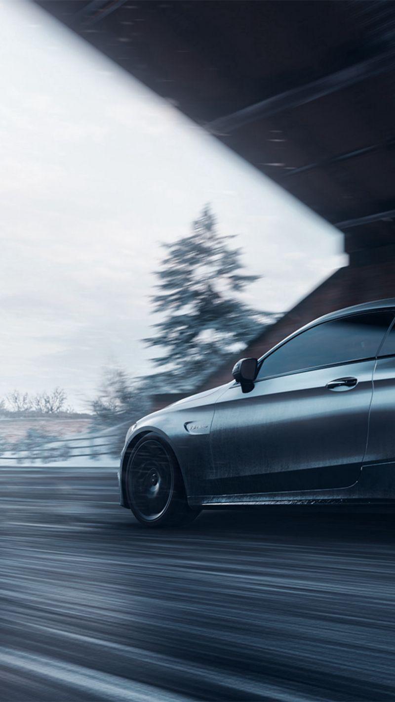800x1420 Download Wallpaper 800x1420 Mercedes Amg C63s, Mercedes, Sportscar, Gray, Side View, Track, Speed Iphone Se 5s 5c 5 For Parallax HD Background
