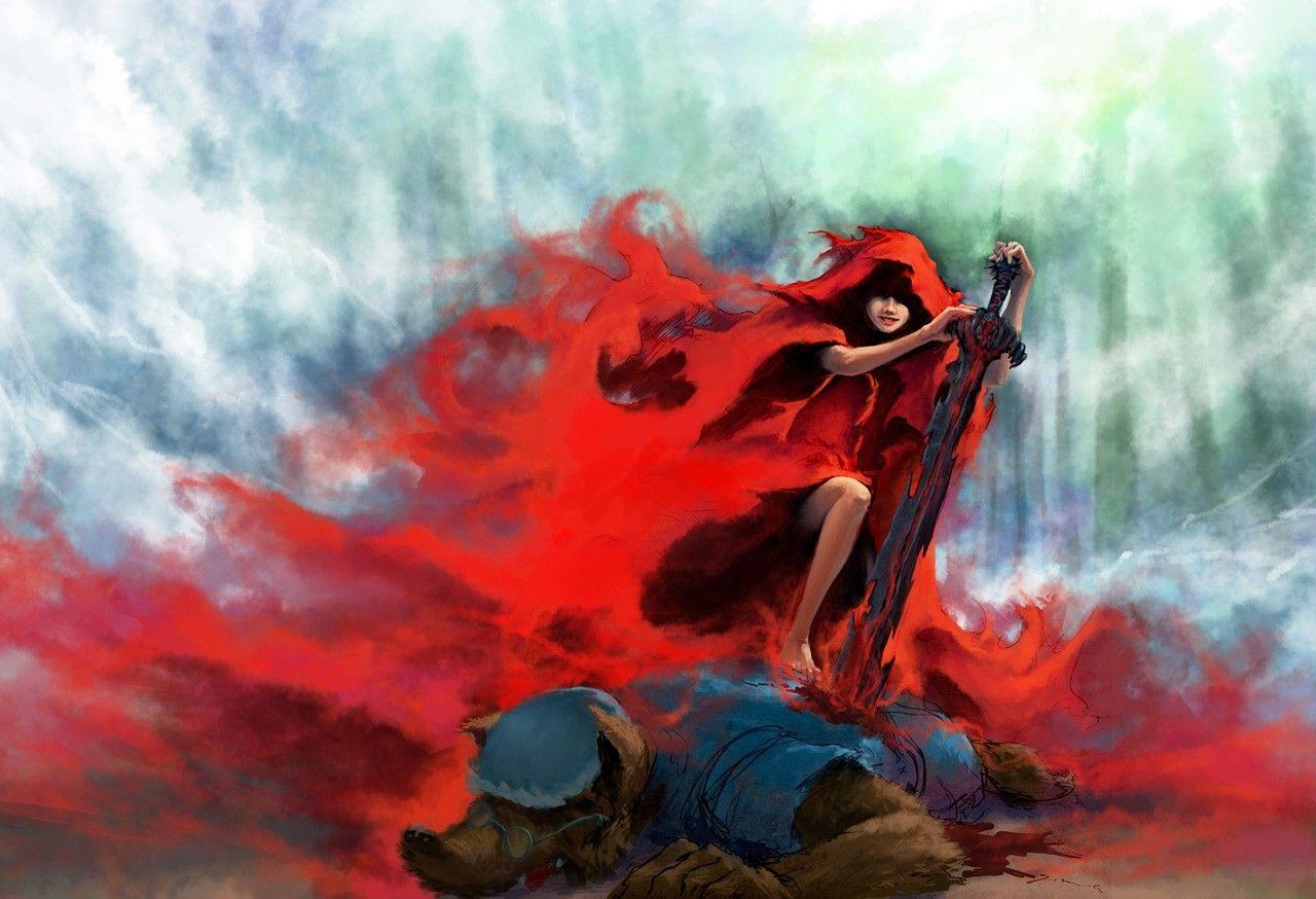 1280x874 little red riding hood fantasy art grimms fairy tales swords wolves 1280x874 wallpaper High Quality Wallpaper, High Definition Wallpaper