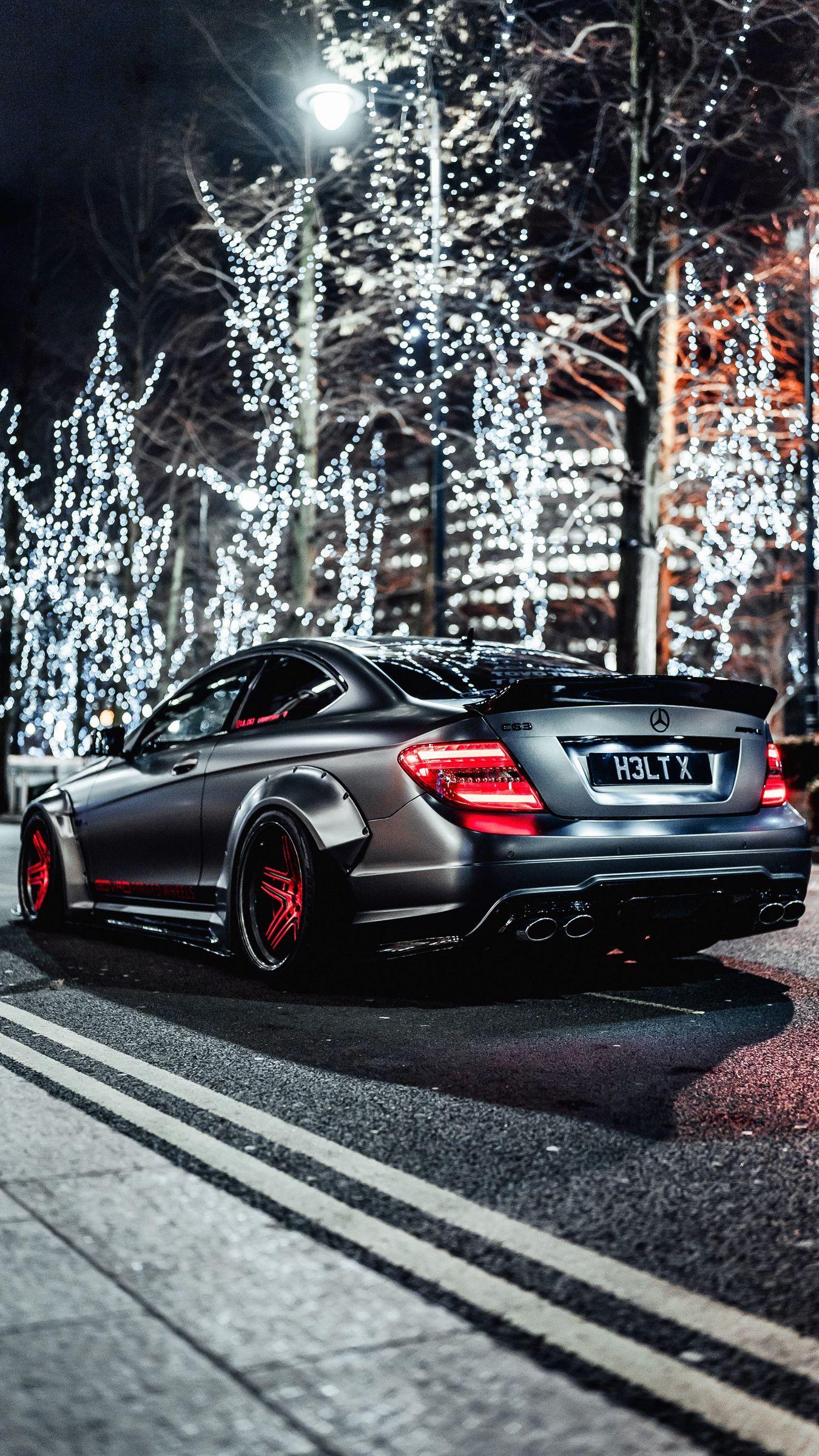 1350x2400 Download Wallpaper 1350x2400 Mercedes Benz C63 Amg, Mercedes, Car, Gray, Street, Lights, Christmas Iphone 8+/7+/6s+/for Parallax HD Background
