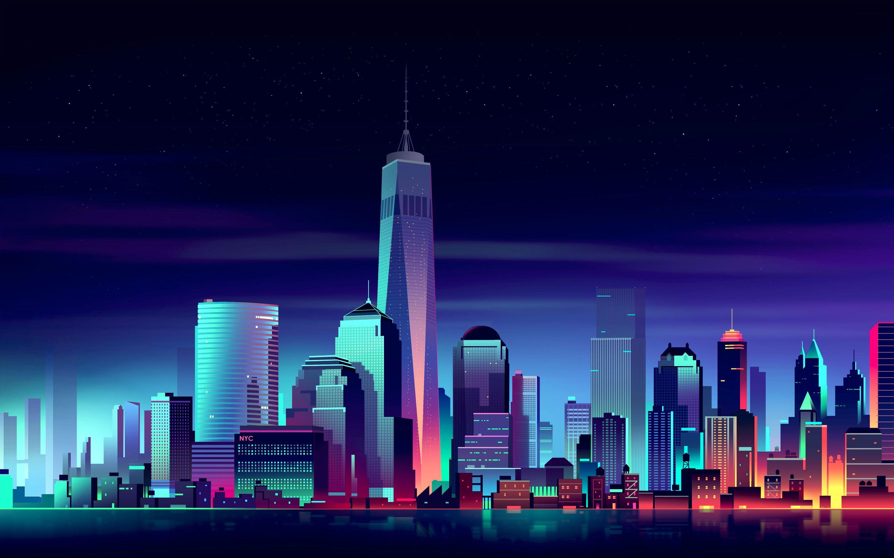2880x1800 Download wallpaper New York, art, nightscapes, skyscrapers, America, USA for desktop with resolution 2880x1800. High Quality HD picture wallpaper