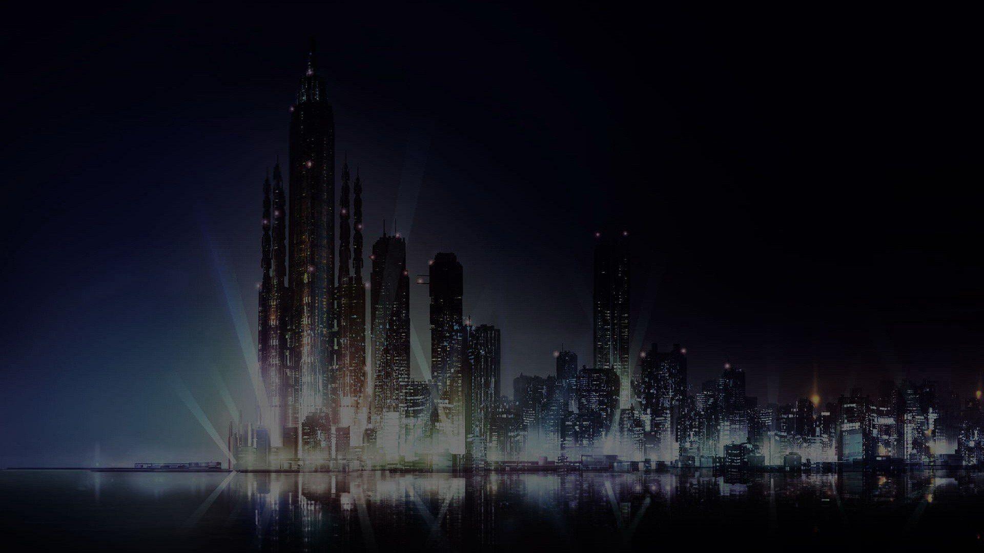 1920x1080 Water Cityscapes Dark Night Lights Buildings Skyscrapers Scenic Anime Reflections Cities Skies Psycho Pass Sea Wallpaperx1080