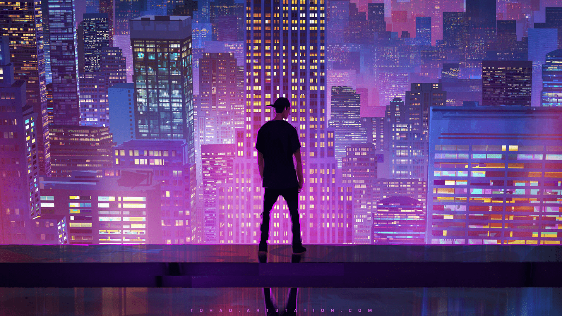 1920x1080 Sylvain Sarrailh Cityscape Alone Standing Building Skyscraper By The Window Artwork Digital Art Wallpaper:1920x1080