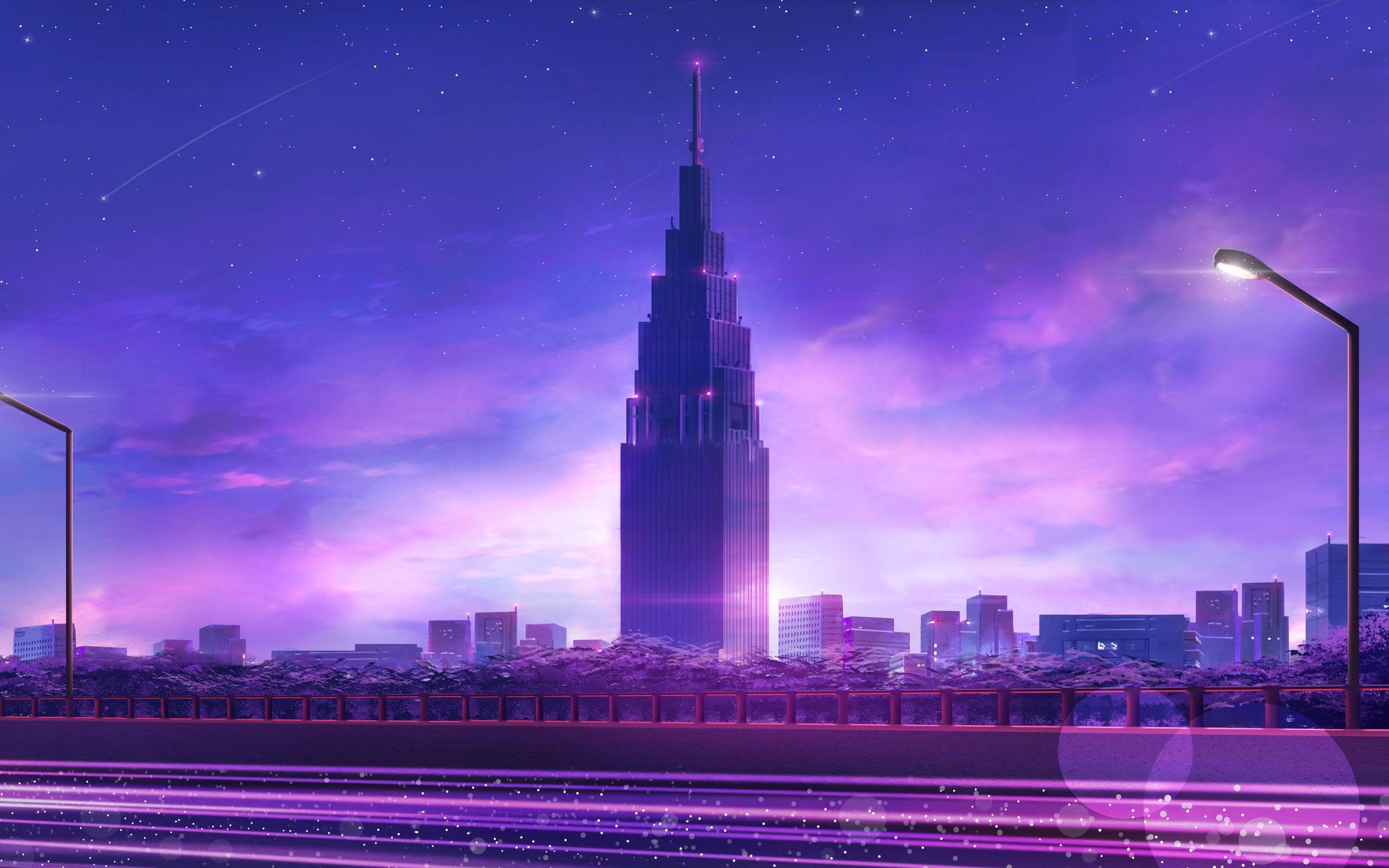 2560x1600 Download wallpaper 2560x1600 skyscraper, tower, art, city, architecture, purple widescreen 16:10 HD background
