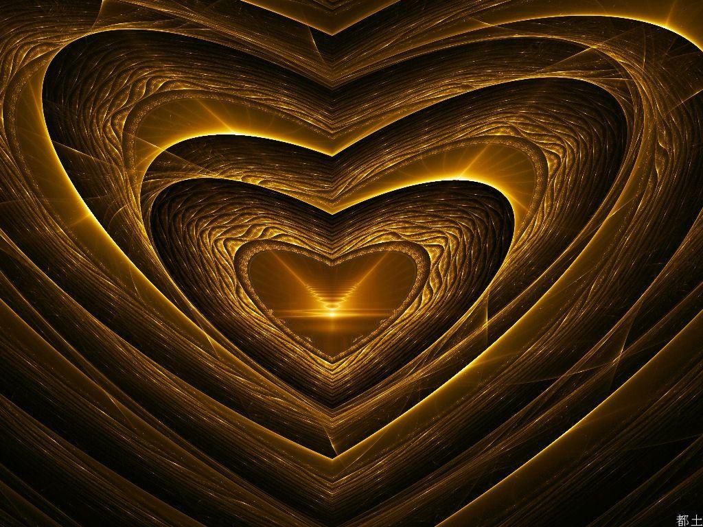1024x768 Golden Hearts Wallpaper