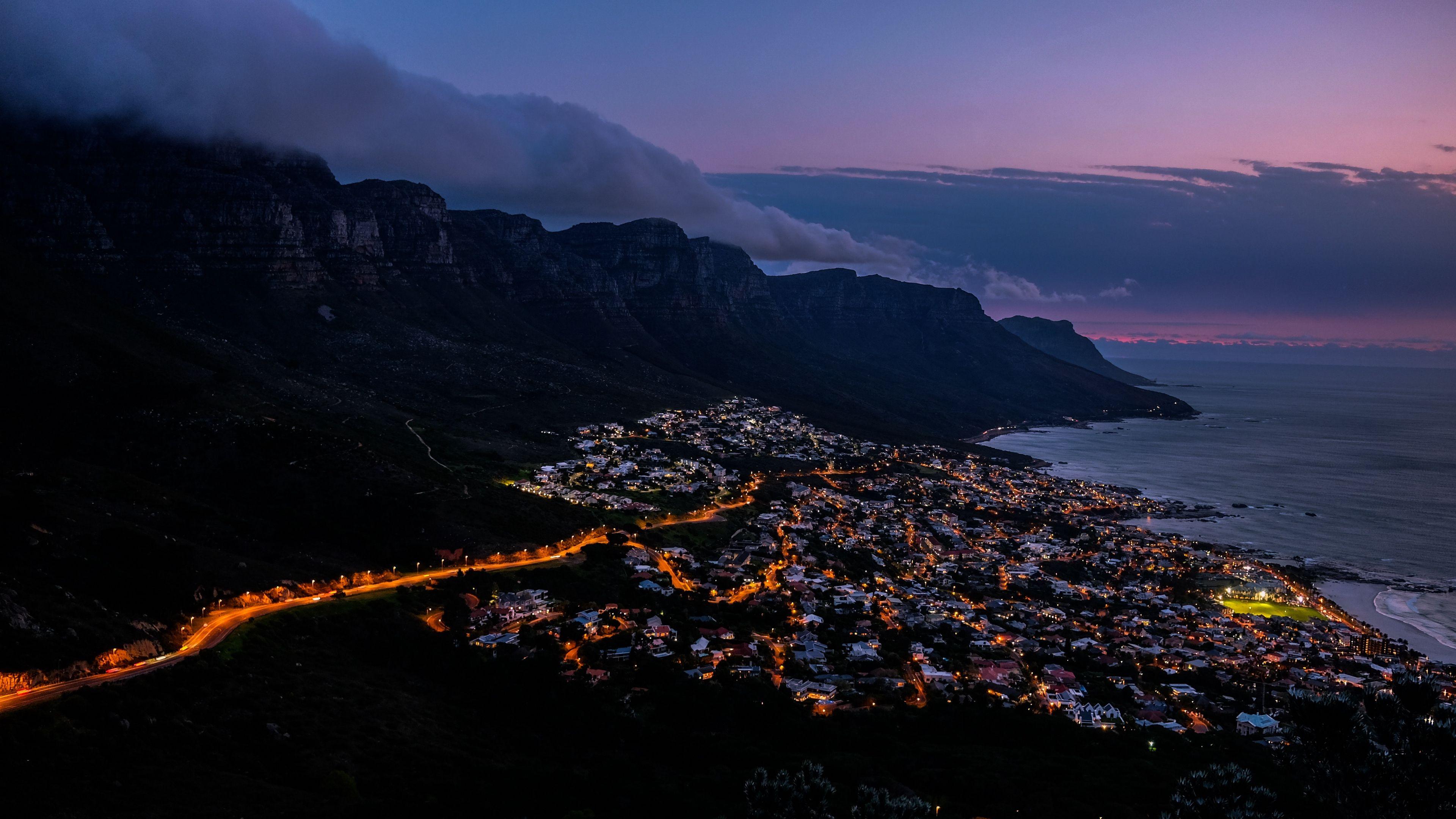 3840x2160 Wallpaper 4k mountains, buildings, village, cape town, south africa 4k buildings, Mountains, village