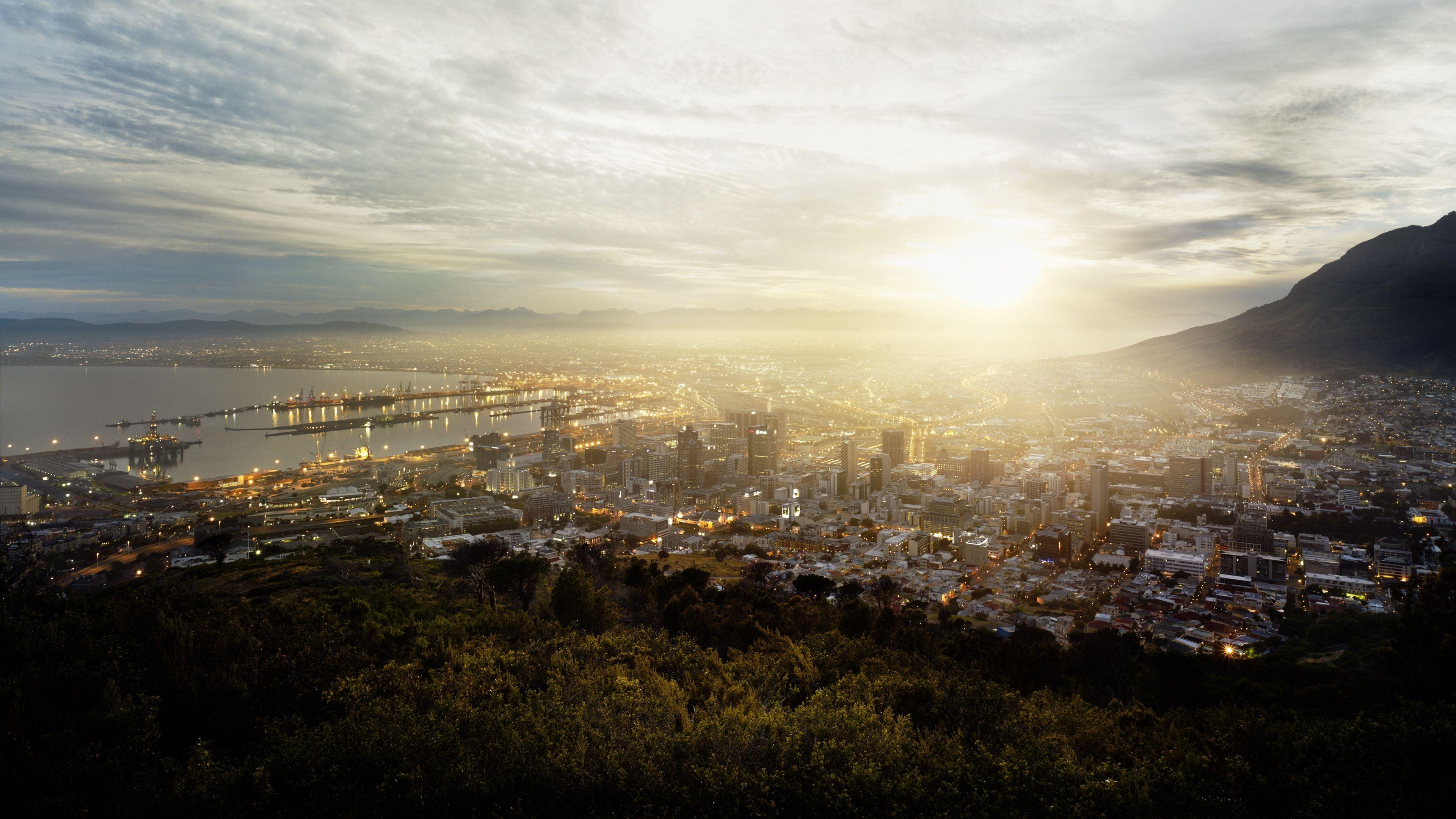 3840x2160 Wallpaper 4k cape town, south africa, fog, buildings, hills 4k cape town, fog, south africa