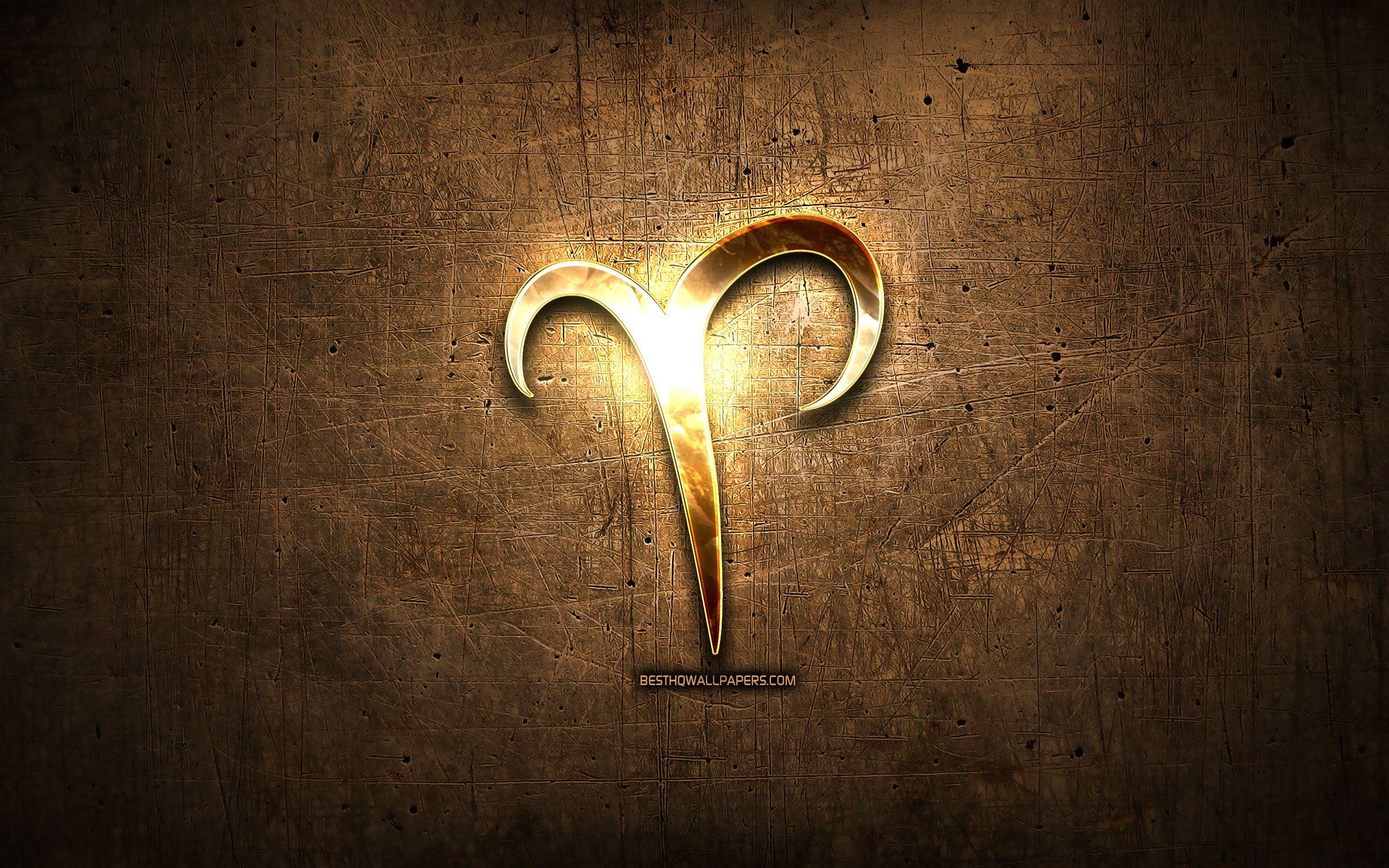 2560x1600 Download wallpaper Aries golden symbol, brown metal background, zodiac symbols, Aries zodiac sign, astrology, Aries, astrological sign, Horoscope signs, creative art, Aries zodiac symbol for desktop with resolution 2560x1600. High Quality HD