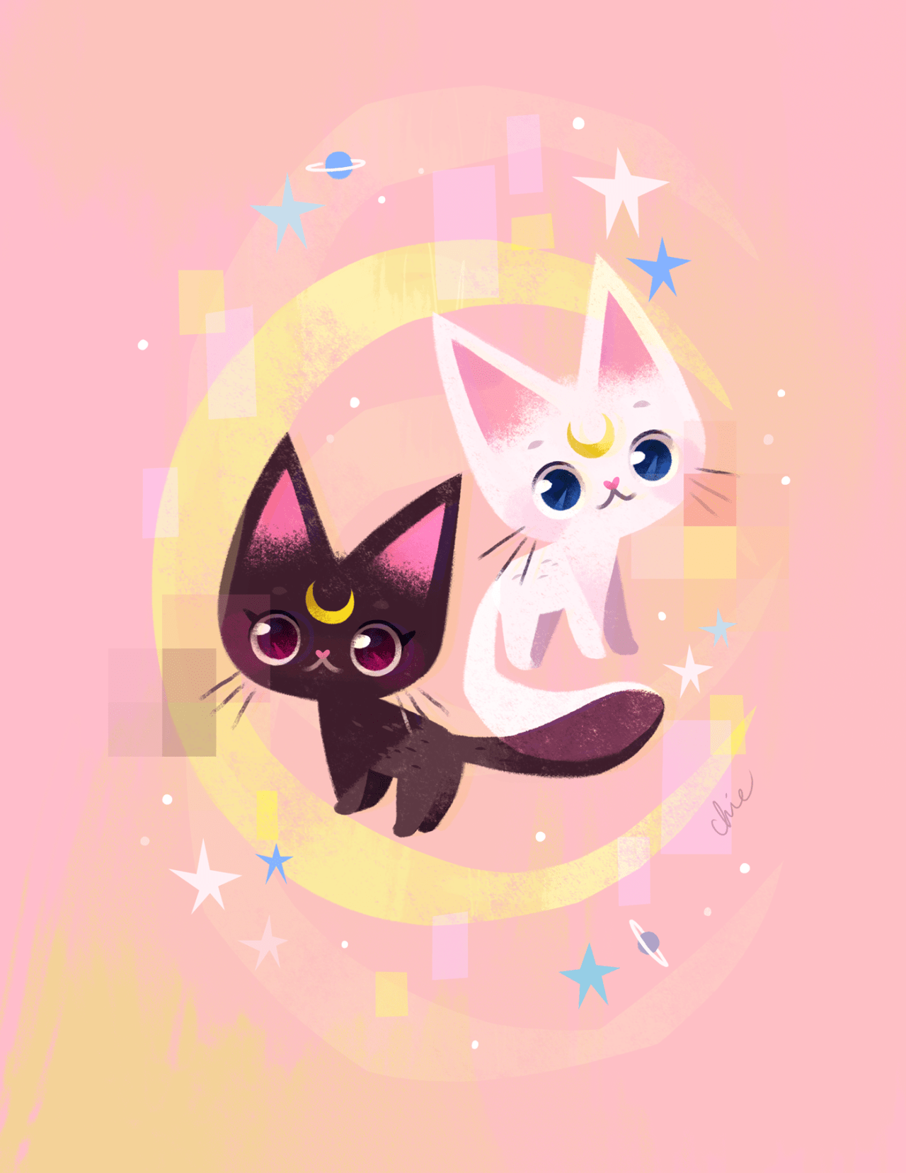 1280x1657 little moon kitties. my piece for the Moon Prism Power show at The Galallery in San Francisco