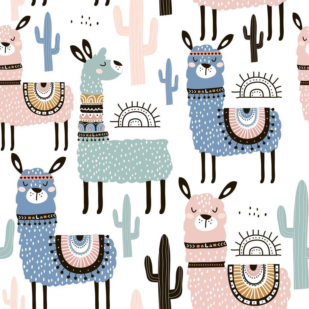 1024x1024 3D Color Cartoon Alpaca Wall Mural Wallpaper 11
