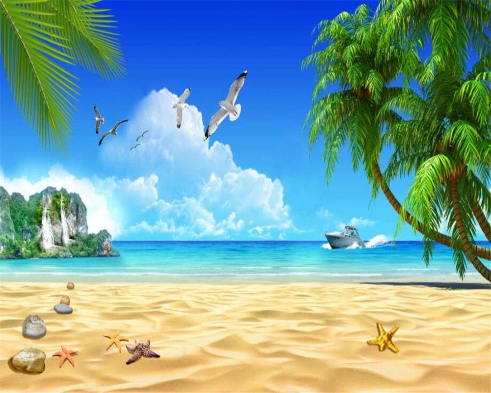 1000x800 wallpaper for walls 3 d Natural landscape beach Coco blue sky white cloud isle seascape background wall photo 3D wallpaper mural. 3D wallpaper. wallpaper for wallswall 3D wallpaper
