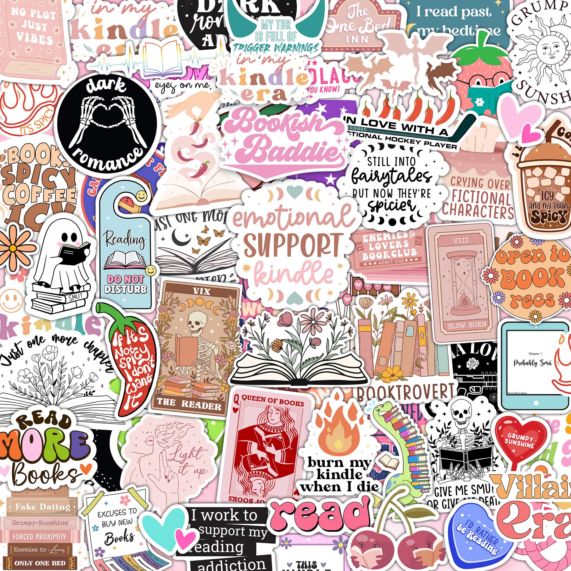 2000x2000 PCS Smut Romance Book Stickers for Kindle by Puraesla, Holographic Bookish Sticker Pack for Readers Adult Spicy Booktok Vinyl Decals for Laptop IPAD Reader Water Bottle Girls Waterproof