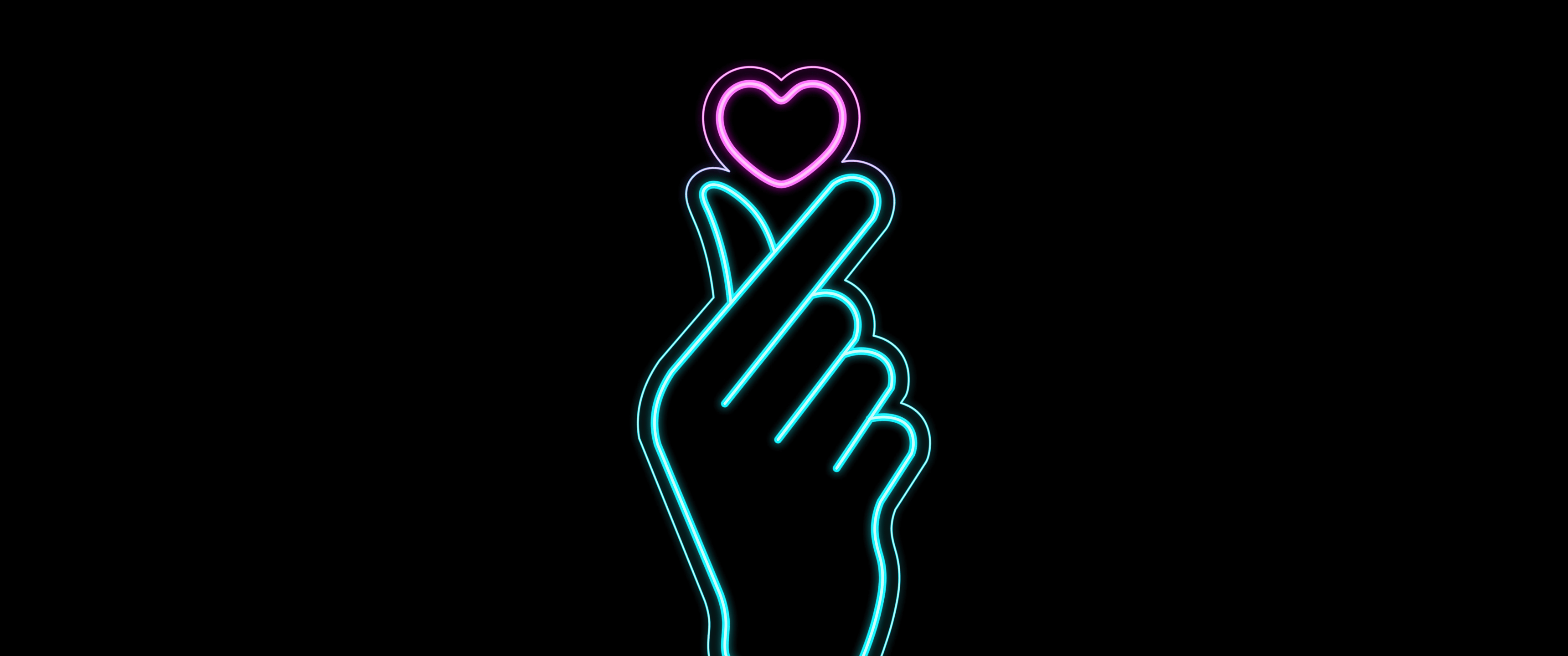 3440x1440 Glowing Wallpaper 4K, Finger Heart, K Pop, Pink Heart