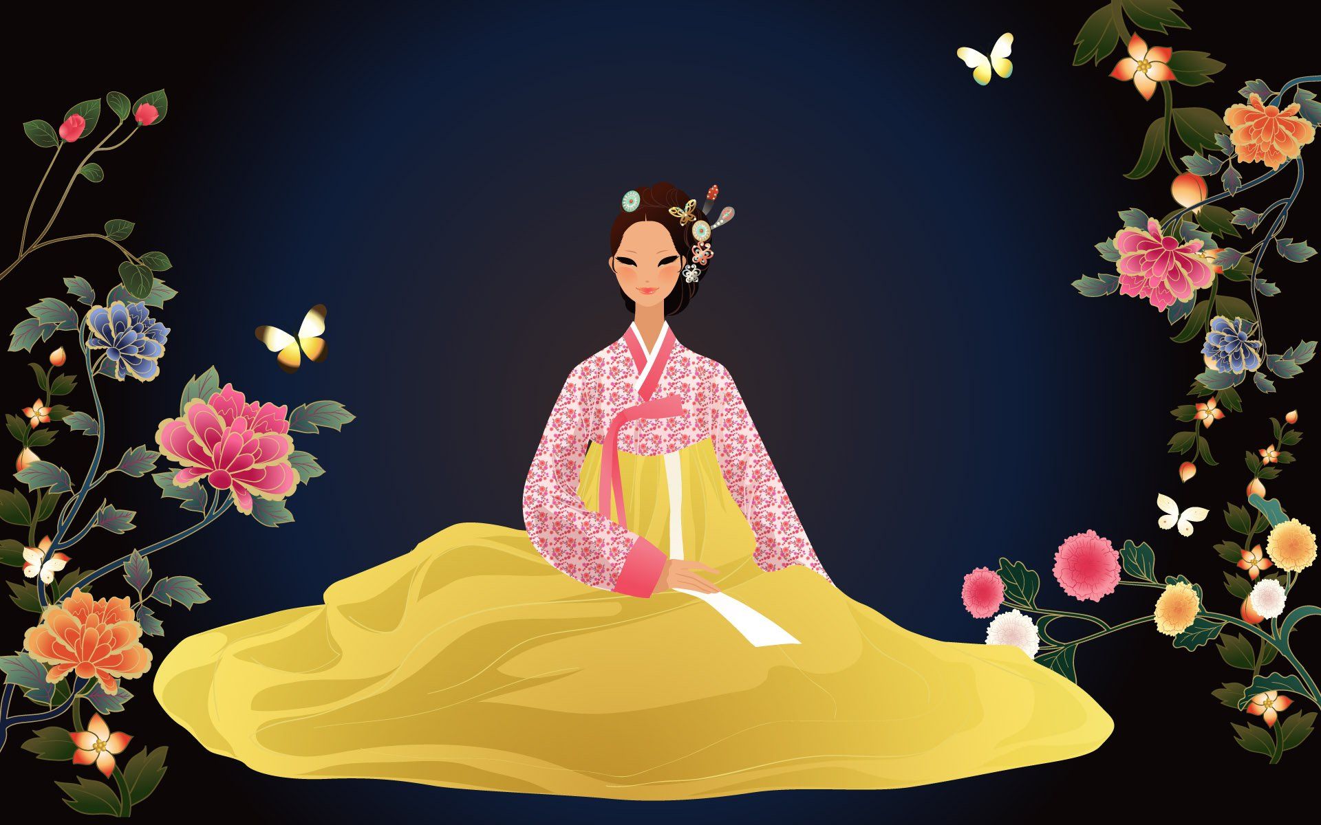 1920x1200 Elegant Korean Woman in Traditional Costume