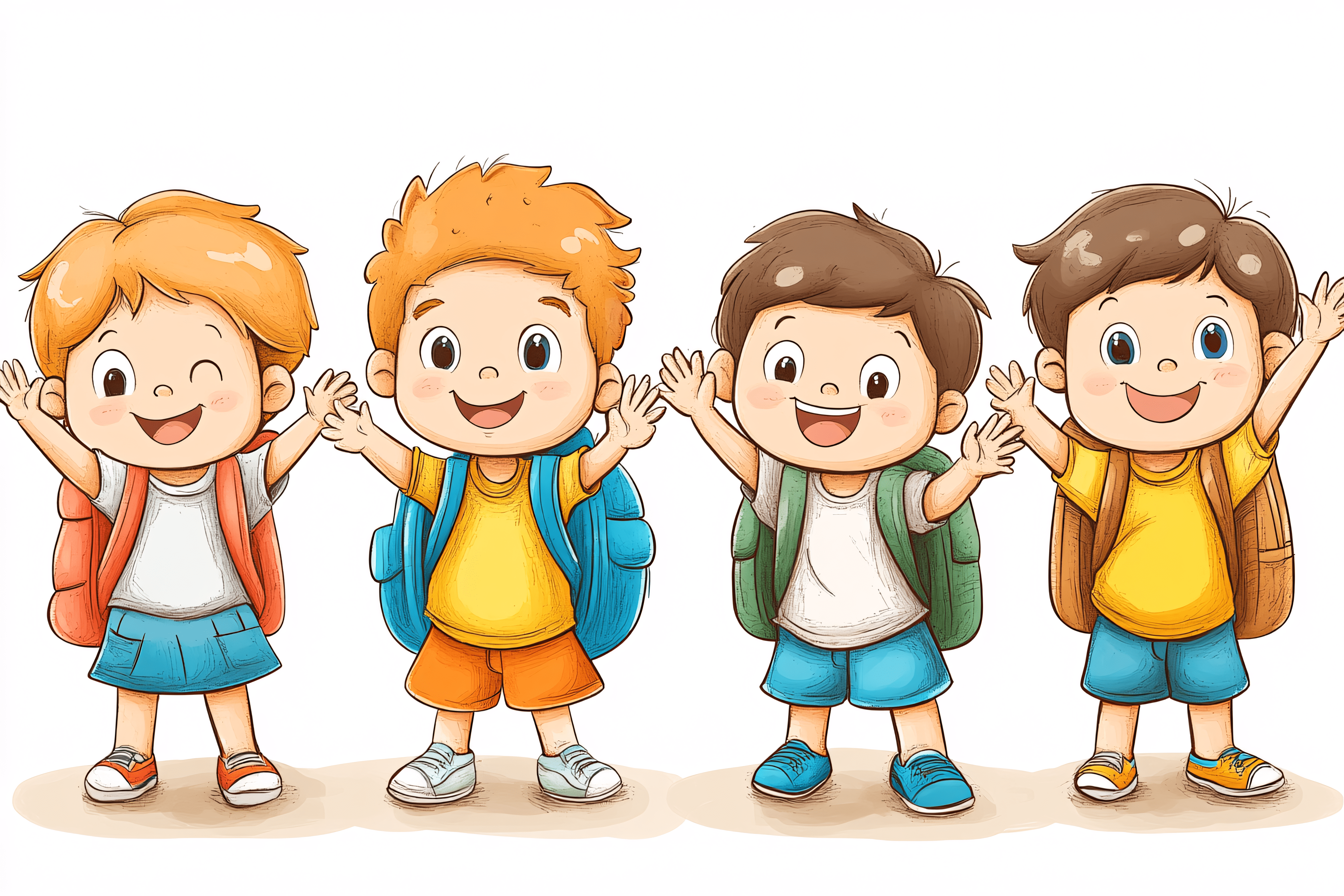 4032x2688 Cartoon Illustration of Cheerful School Kids Ready for Education