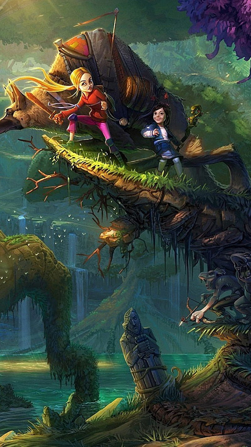 800x1422 Forest children trees, art, creative, cartoon, HD phone wallpaper