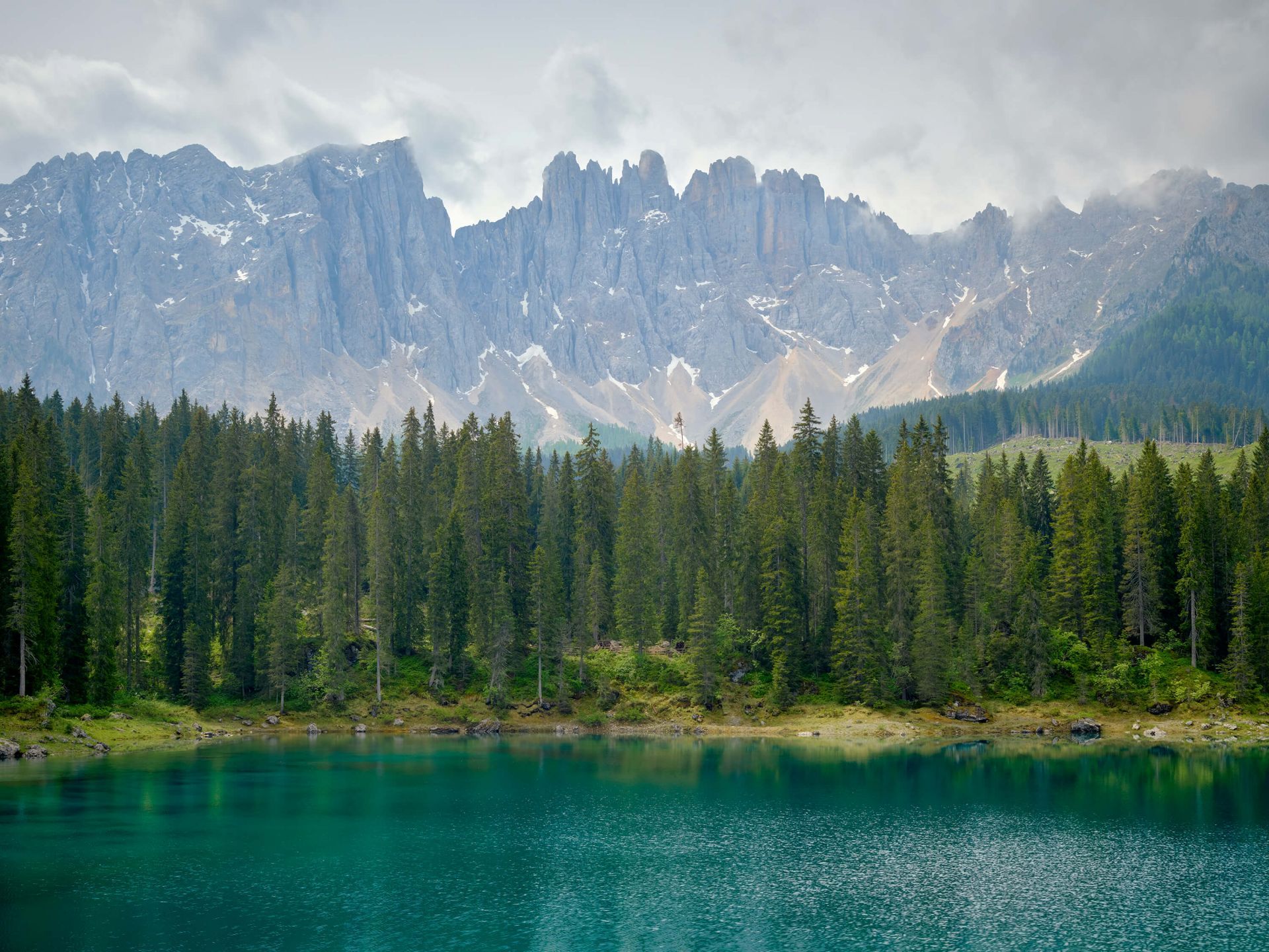 1920x1440 Tree line at mountain lake