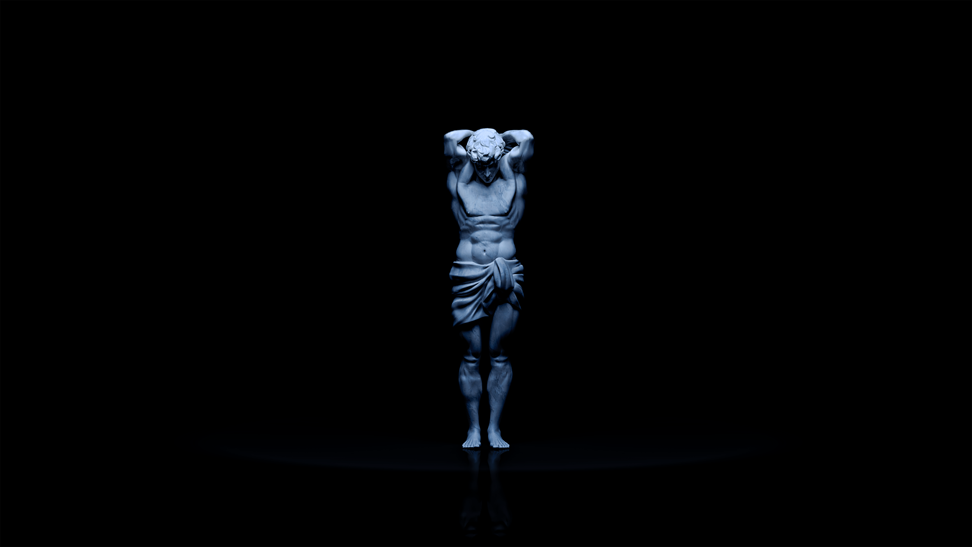 3840x2160 A Greek Man Statue Standing in the Dark · Free