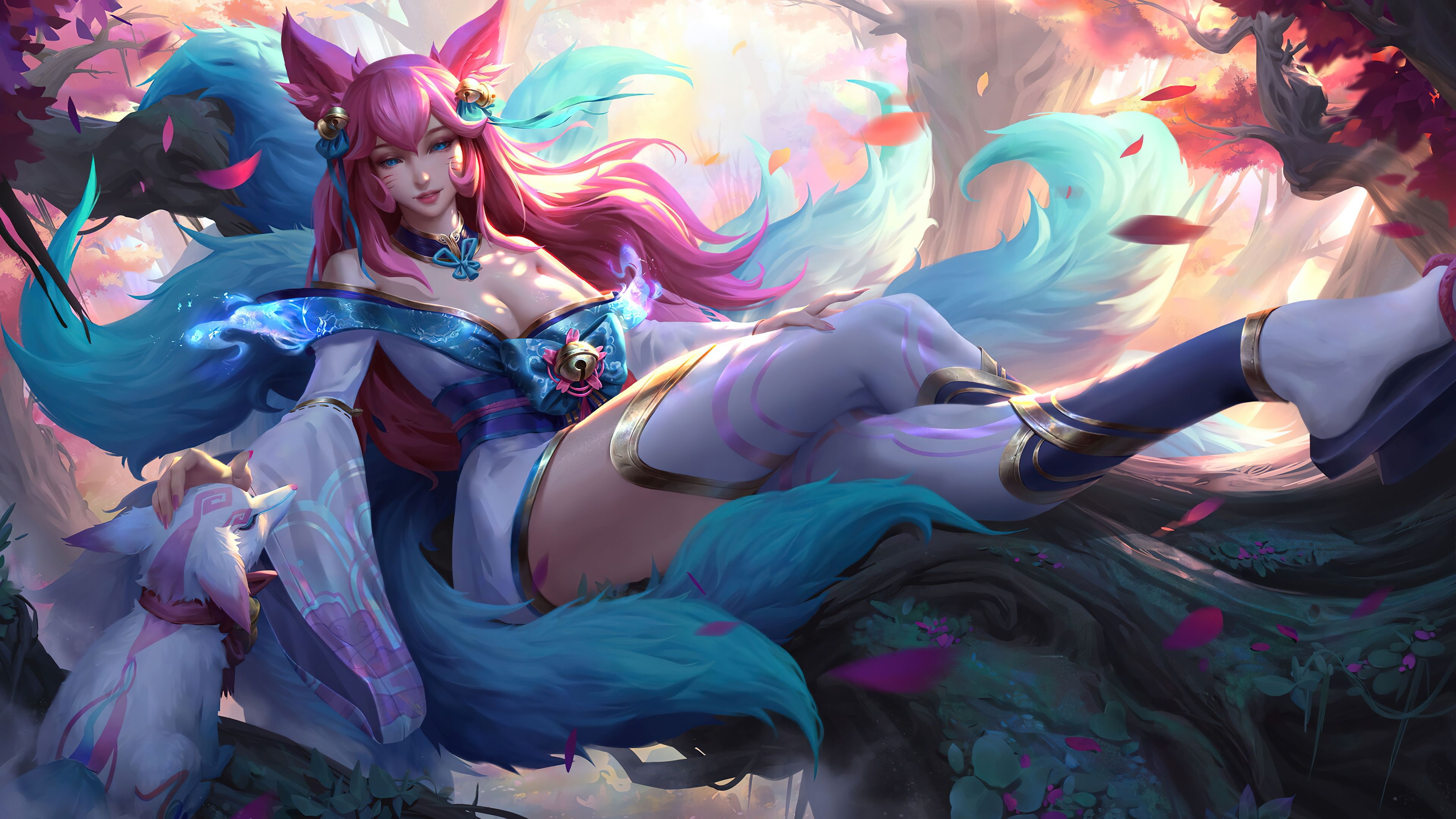 3840x2160 Wallpaper art, League of Legends, LoL, Ahri, skin, Spirit blossom for mobile and desktop, section игры, resolution 3840x2160