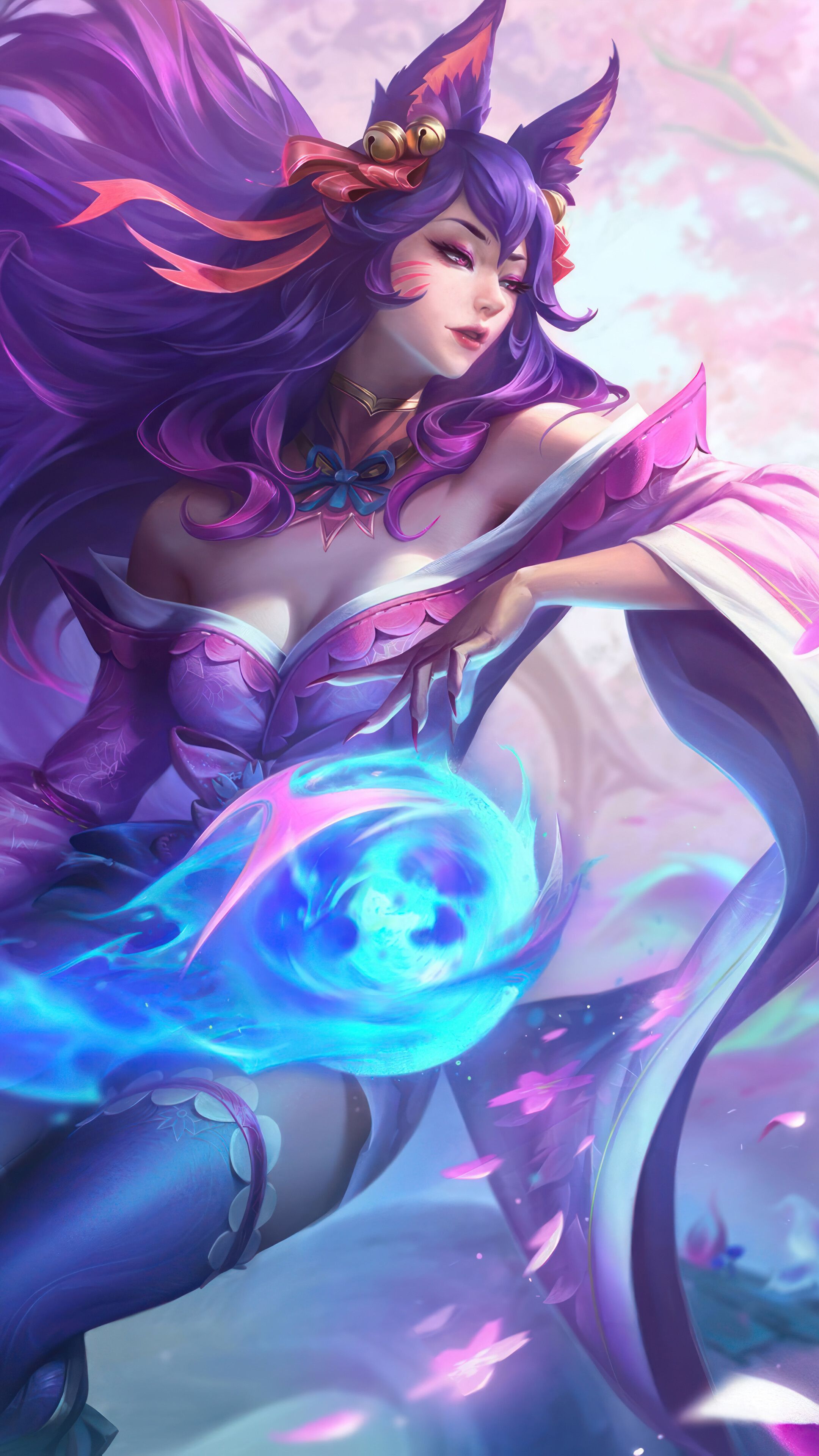 2160x3840 Ahri Spirit Blossom Rose Quartz Chroma Skin Chinese LoL Splash Art 4K Wallpaper iPhone HD Phone