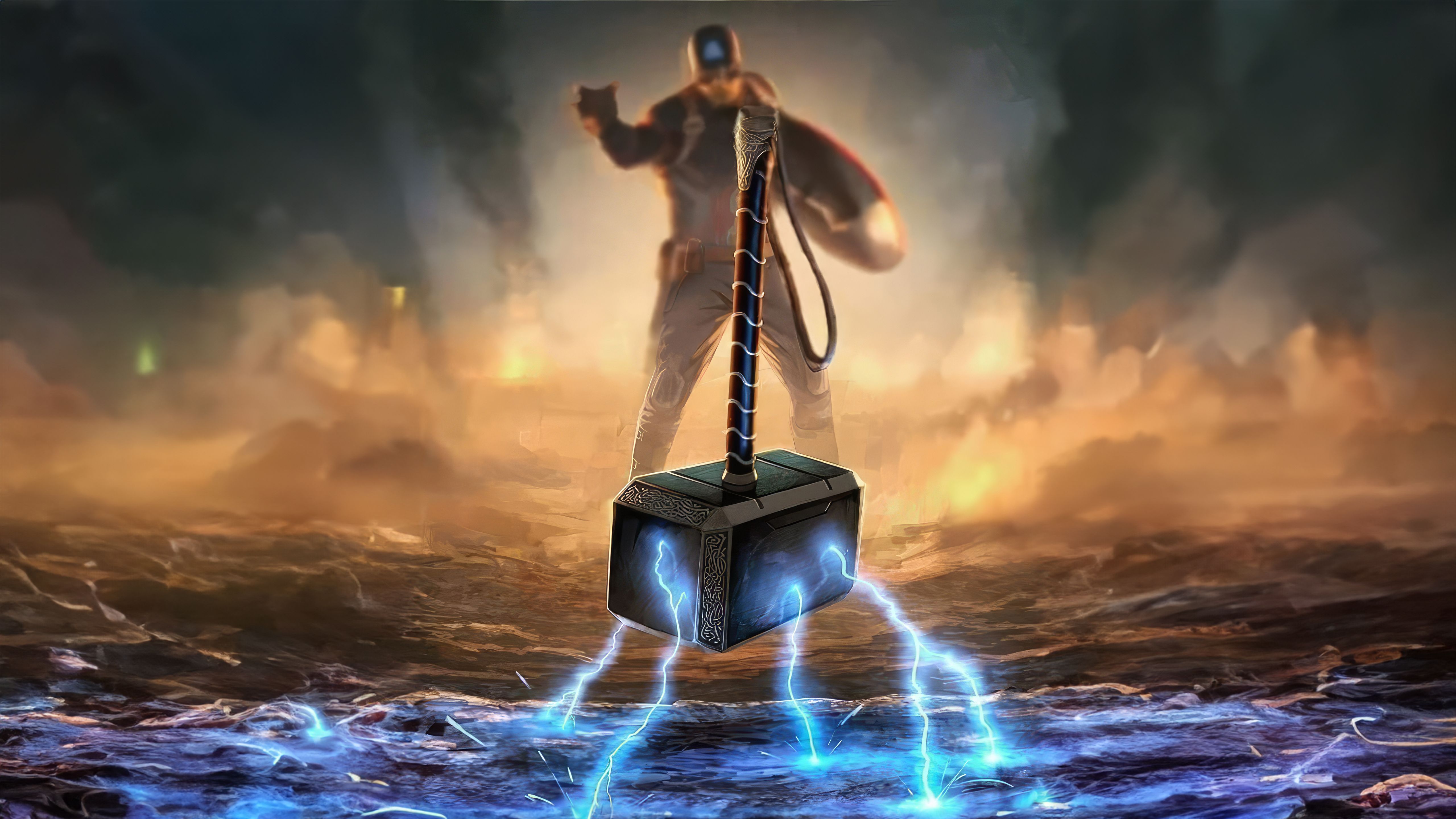 5120x2880 Captain America Wielding Thor Mighty Hammer Wallpaper, HD Superheroes Wallpaper, 4k Wallpaper, Image, Background, Photos and Picture