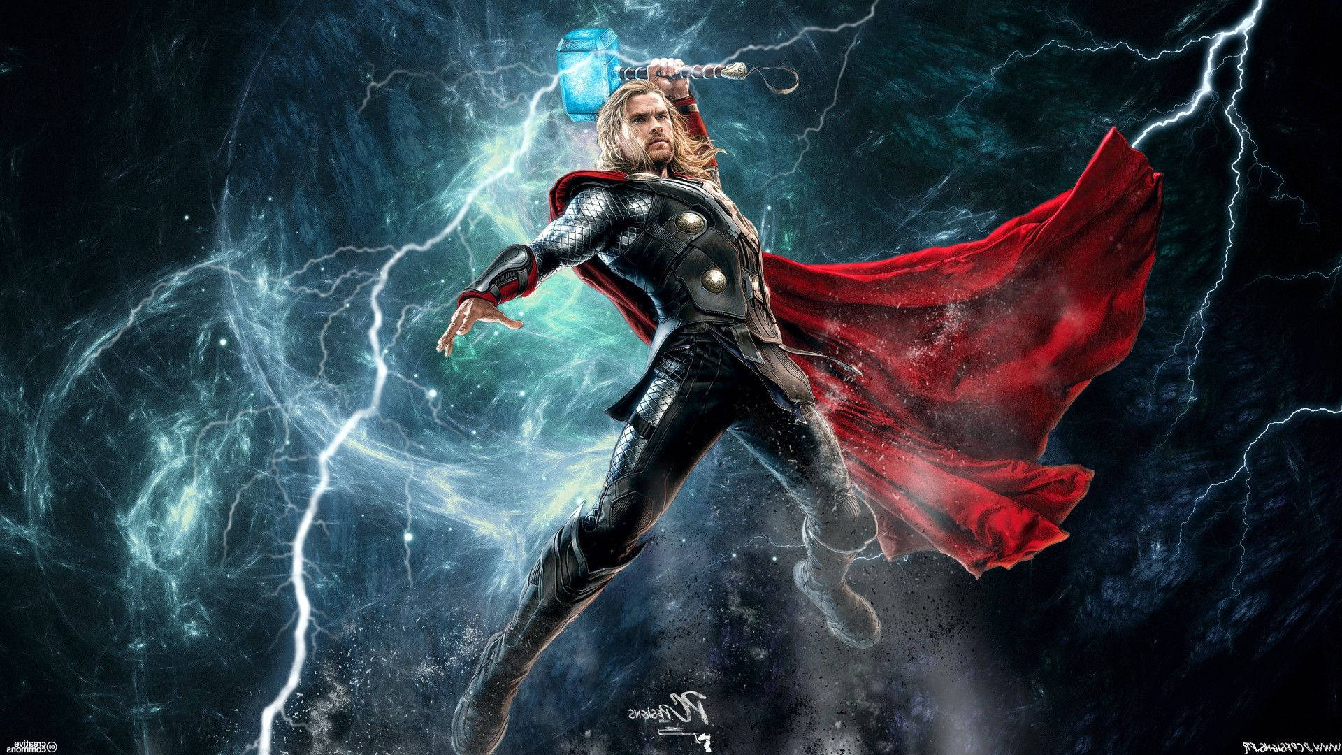 1920x1080 Download Thrusting His Hammer into the Air and Releasing a Storm of Lightning, Thor Embodies the Power of Nature Wallpaper