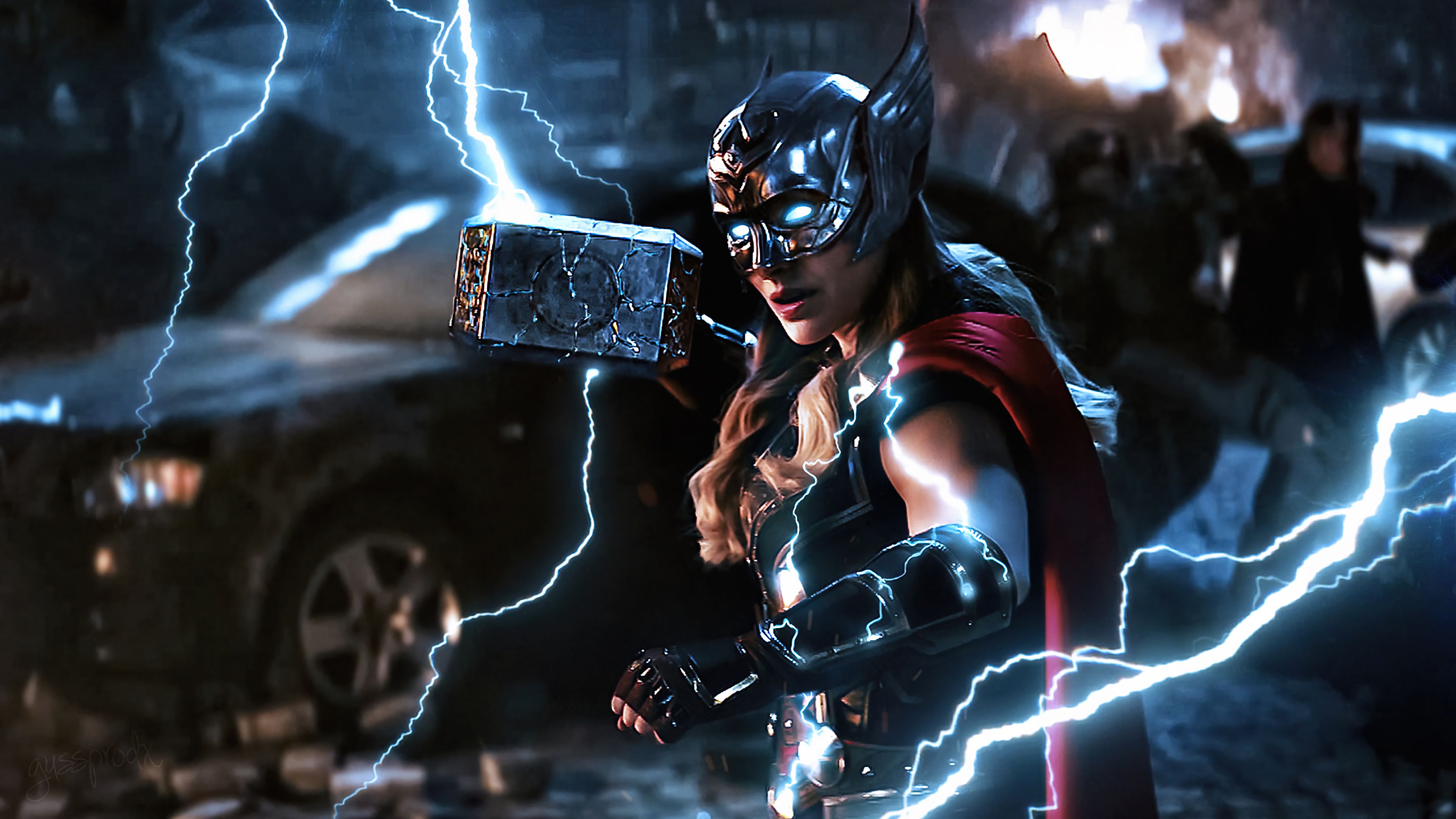 3840x2160 Jane Foster Mjolnir Hammer Lightning Thor: Love and Thunder Wallpaper 4K HD PC h