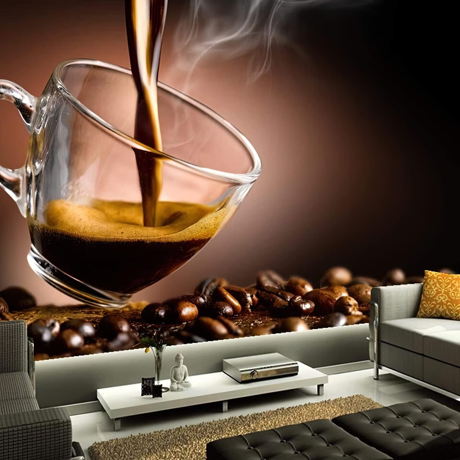 1600x1600 ZocKz Coffee Theme 3D Large Wallpaper, Brown Coffee Beans Wallpaper Panoramic Mural For Living Room Bedroom TV Background Hotel Bar Decor 144''Wx100''L PVC