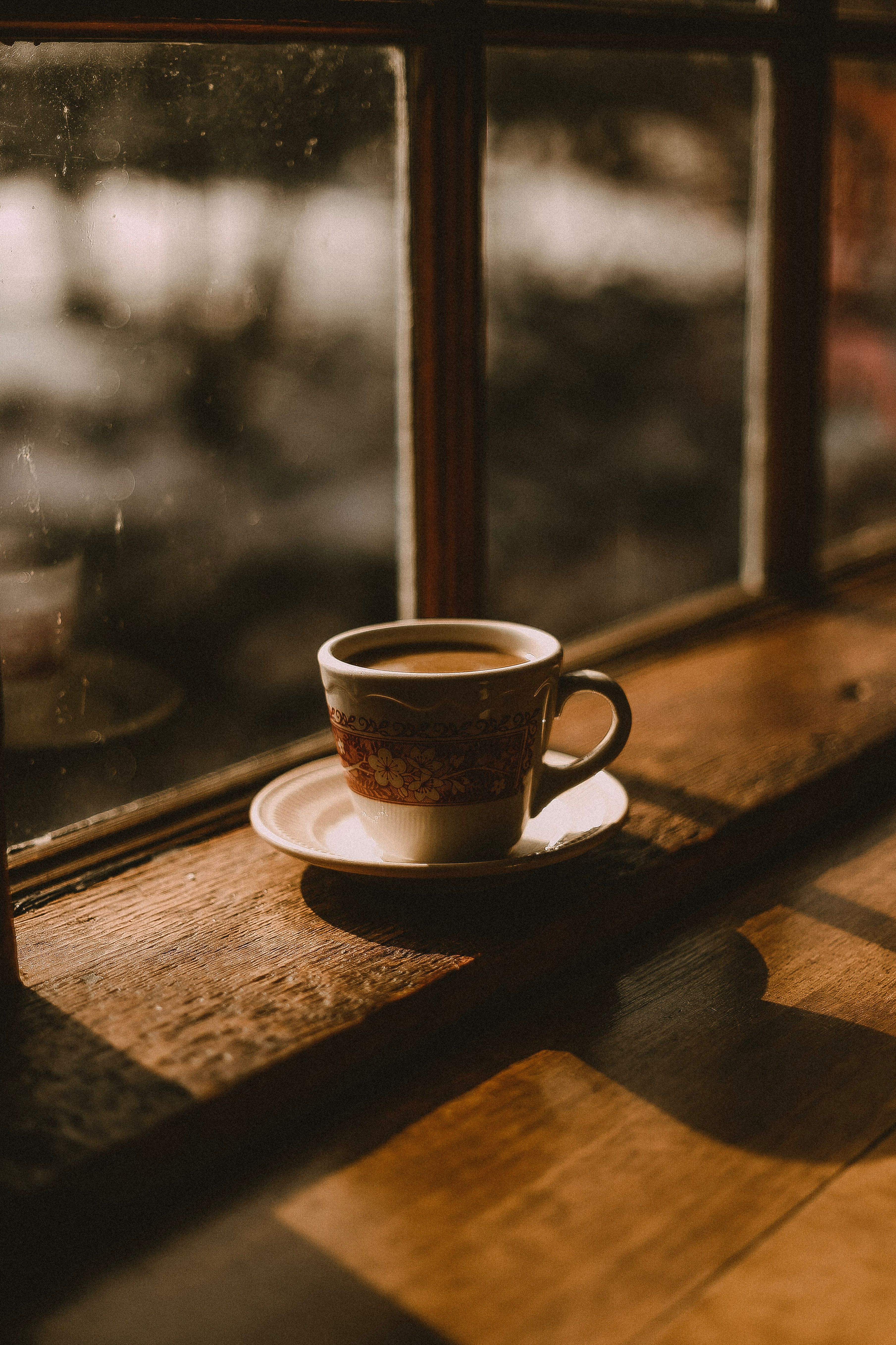 3619x5429 Wallpaper White Ceramic Mug on Brown Wooden Table, Background Free Image