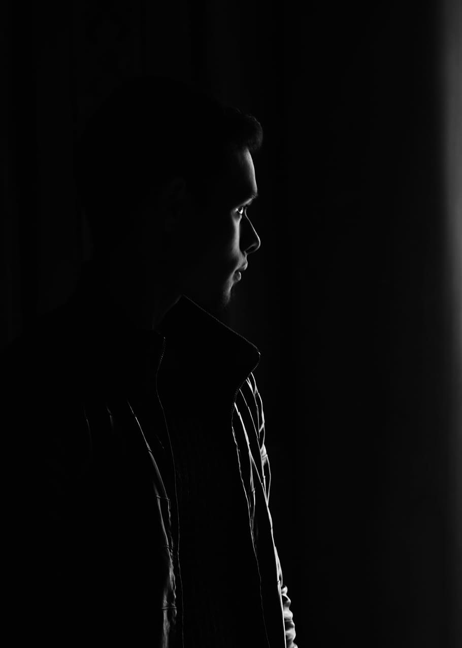 910x1277 Online crop. HD wallpaper: Grayscale Photo of Man, black, black and white, contrast, dark