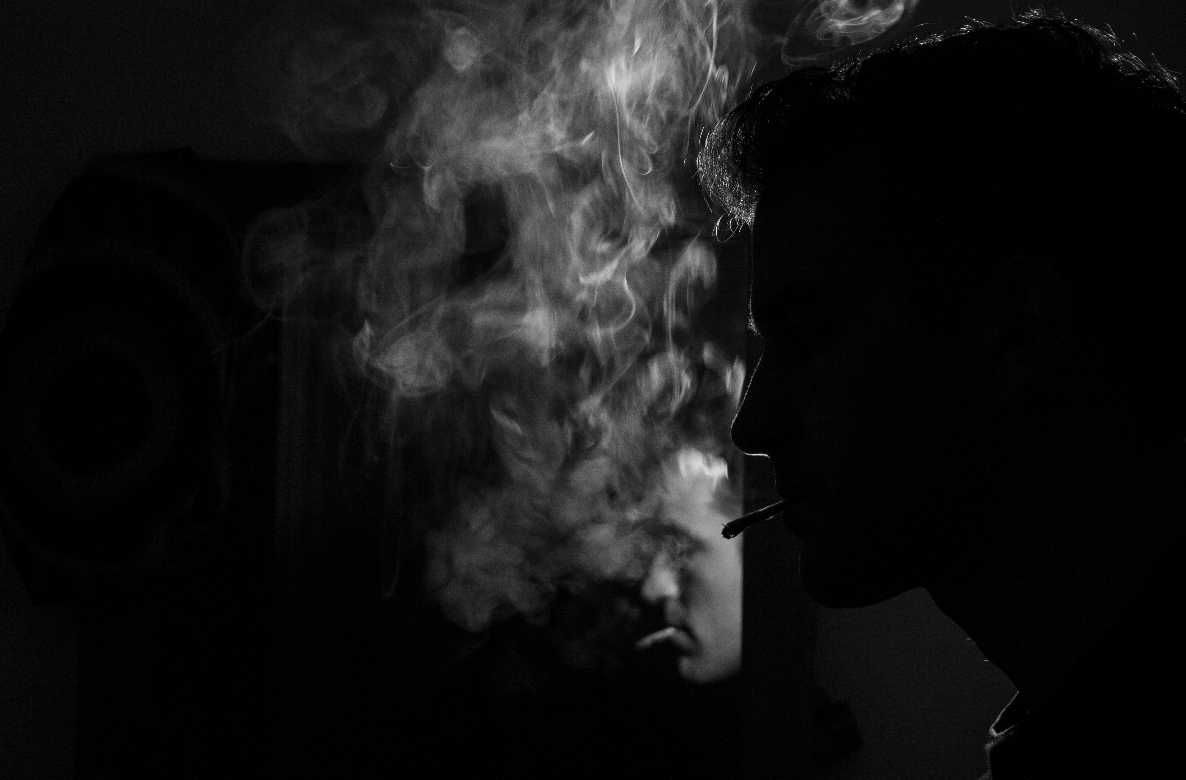 4056x2668 Royalty Free Photo: Black And White Portrait Of Man Smoking
