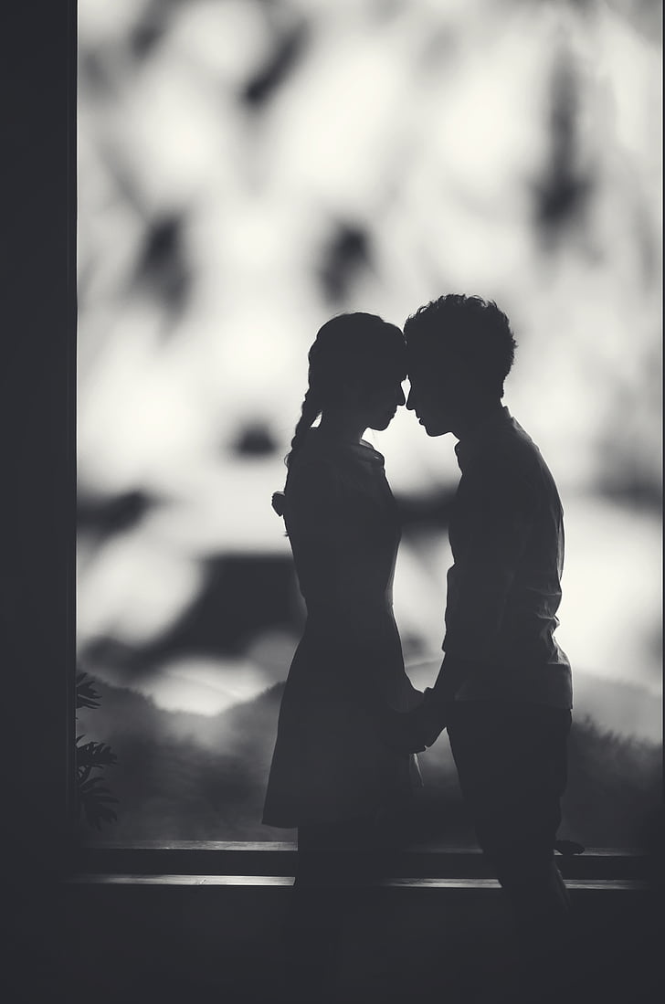 728x1099 Royalty Free Photo: Silhouette Of Couple Grayscale Photo